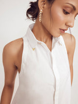 White Collar Pin Detail In Cut Shirt