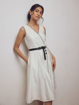 White Contrast Piping Dress