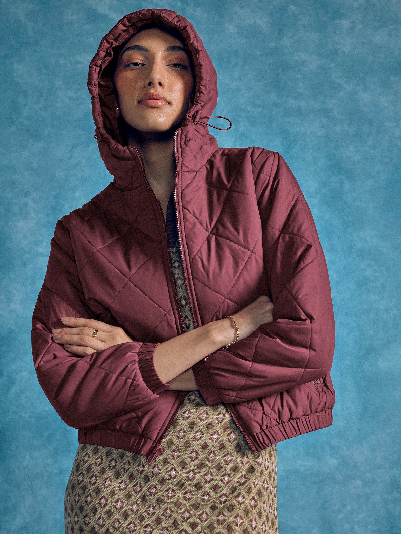 3530168 Wine Hooded Puffer Coat