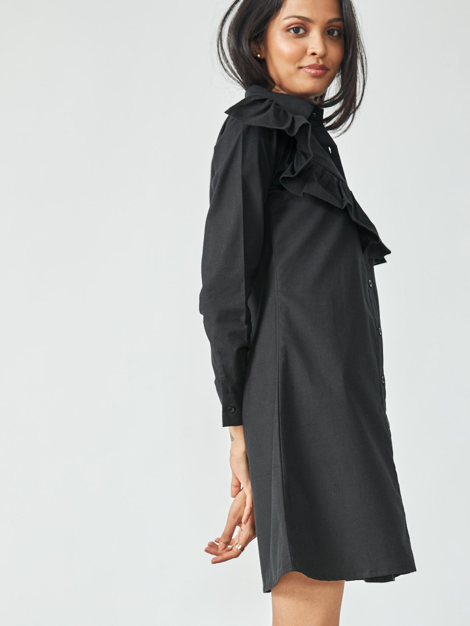 Black Ruffle Full Sleeve Dress