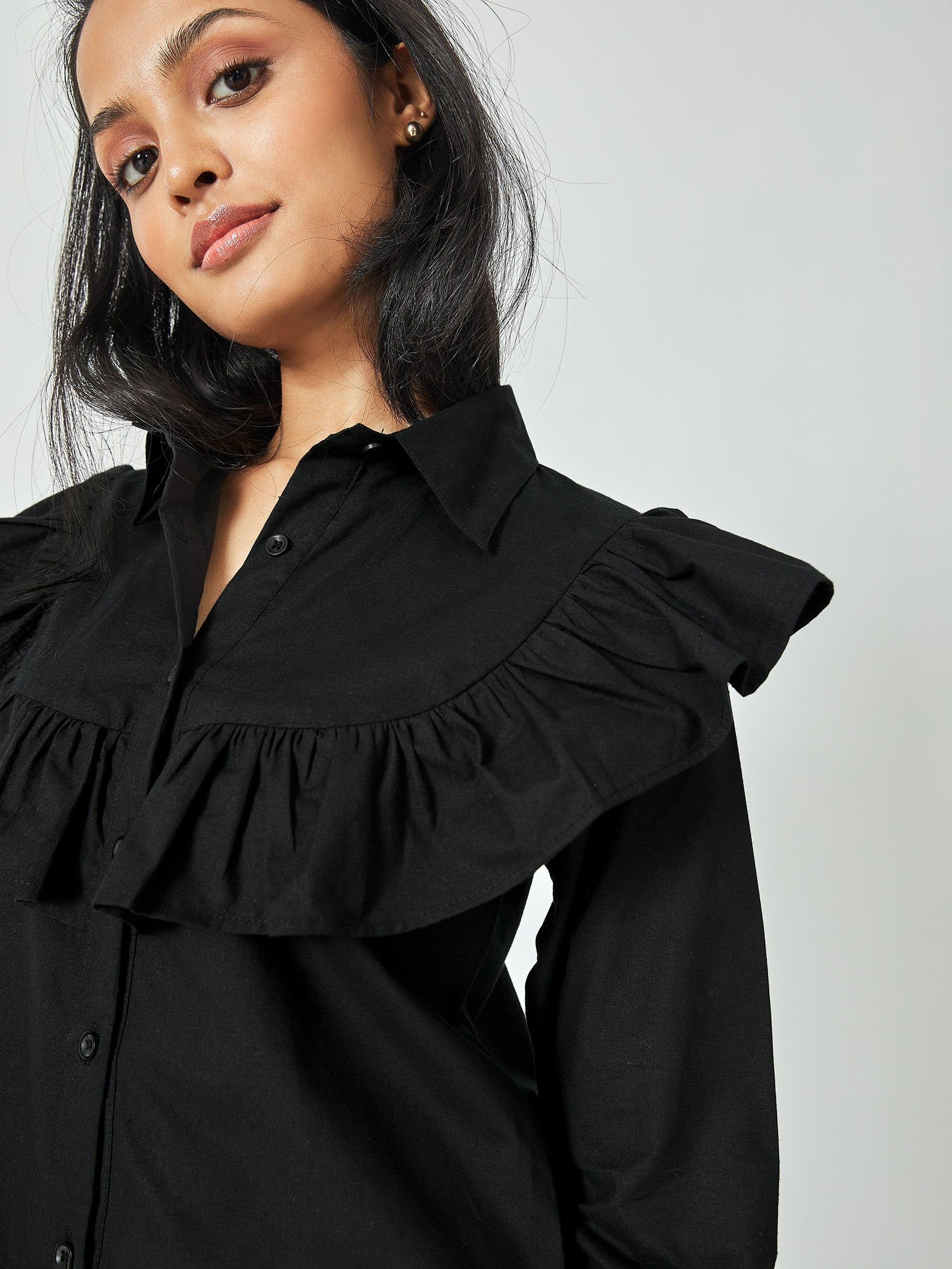 Black Ruffle Full Sleeve Dress