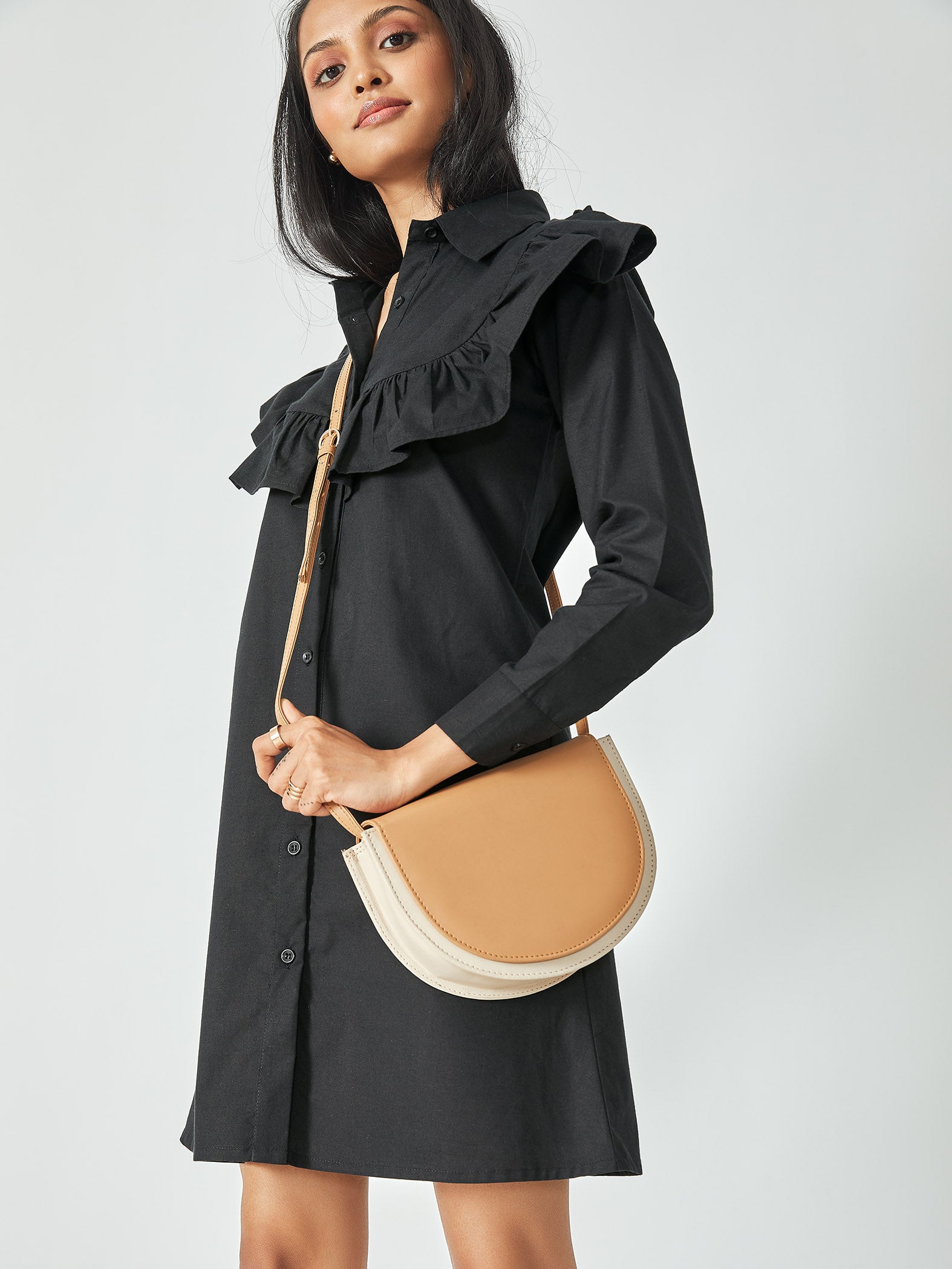 Black Ruffle Full Sleeve Dress