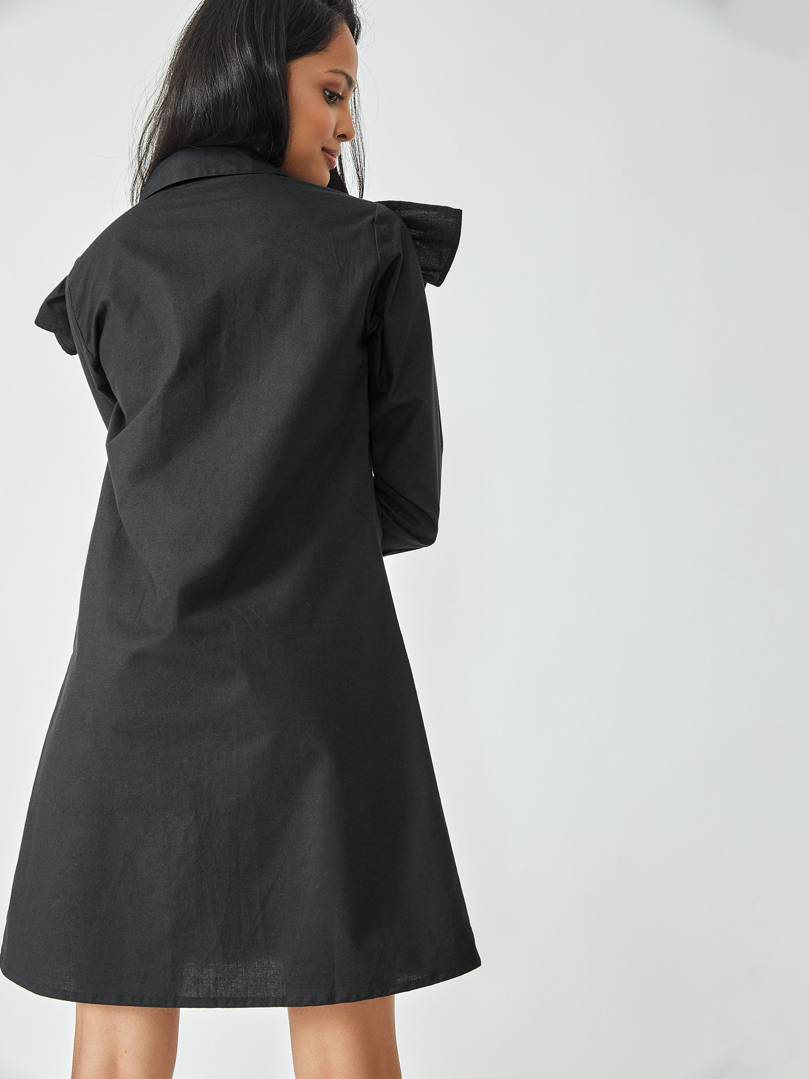 Black Ruffle Full Sleeve Dress