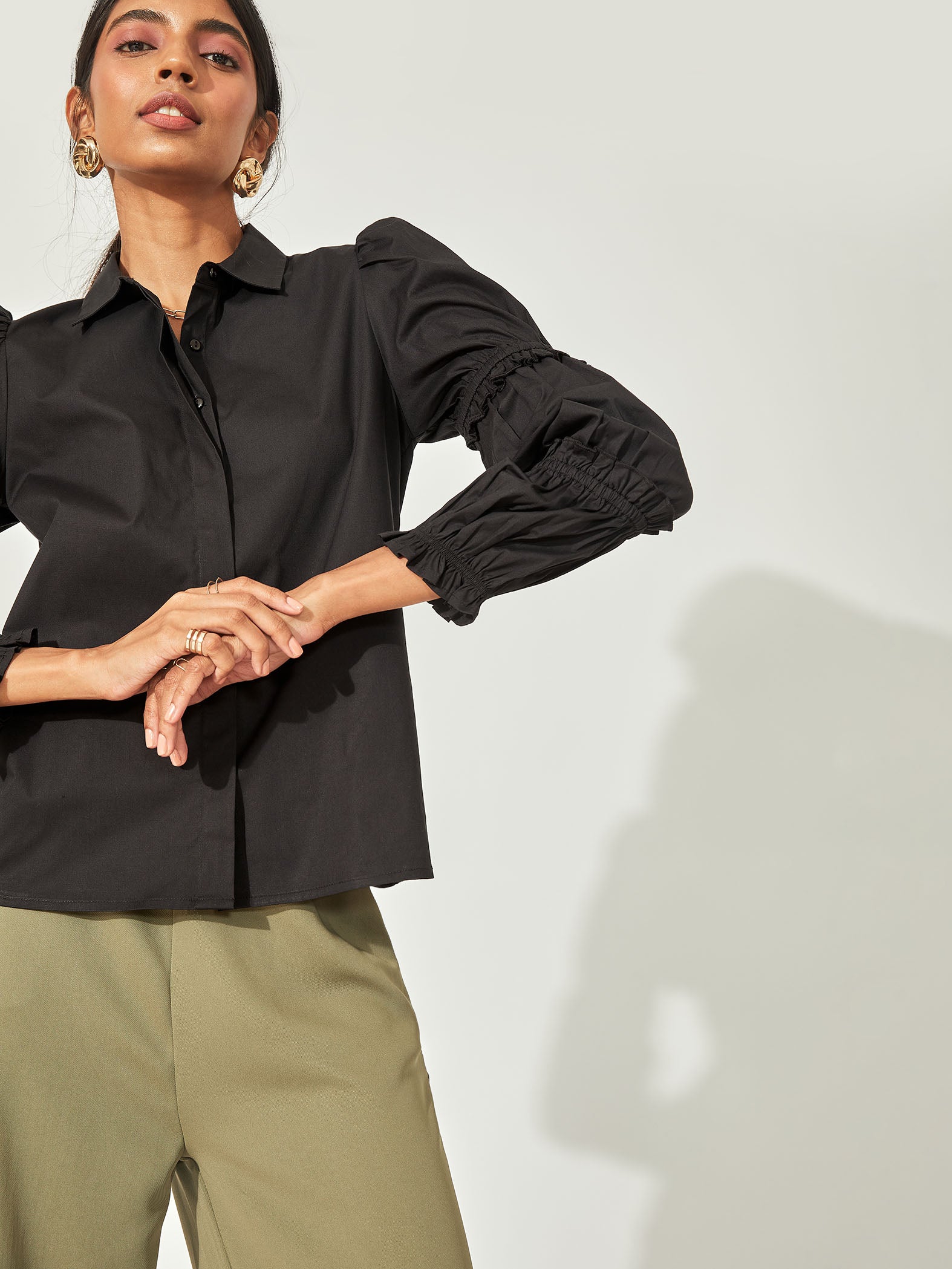 Black Ruffled Sleeve Shirt