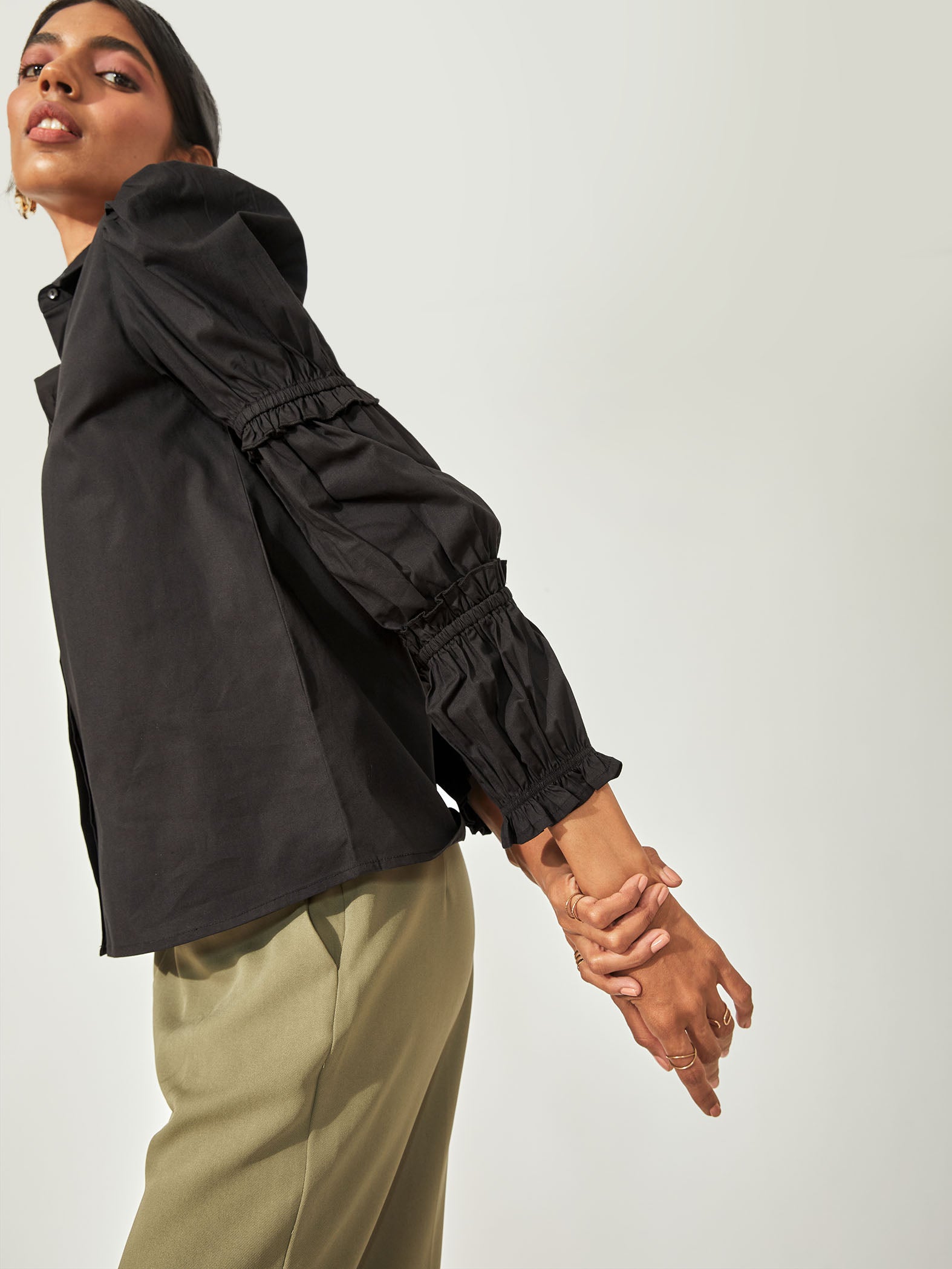Black Ruffled Sleeve Shirt