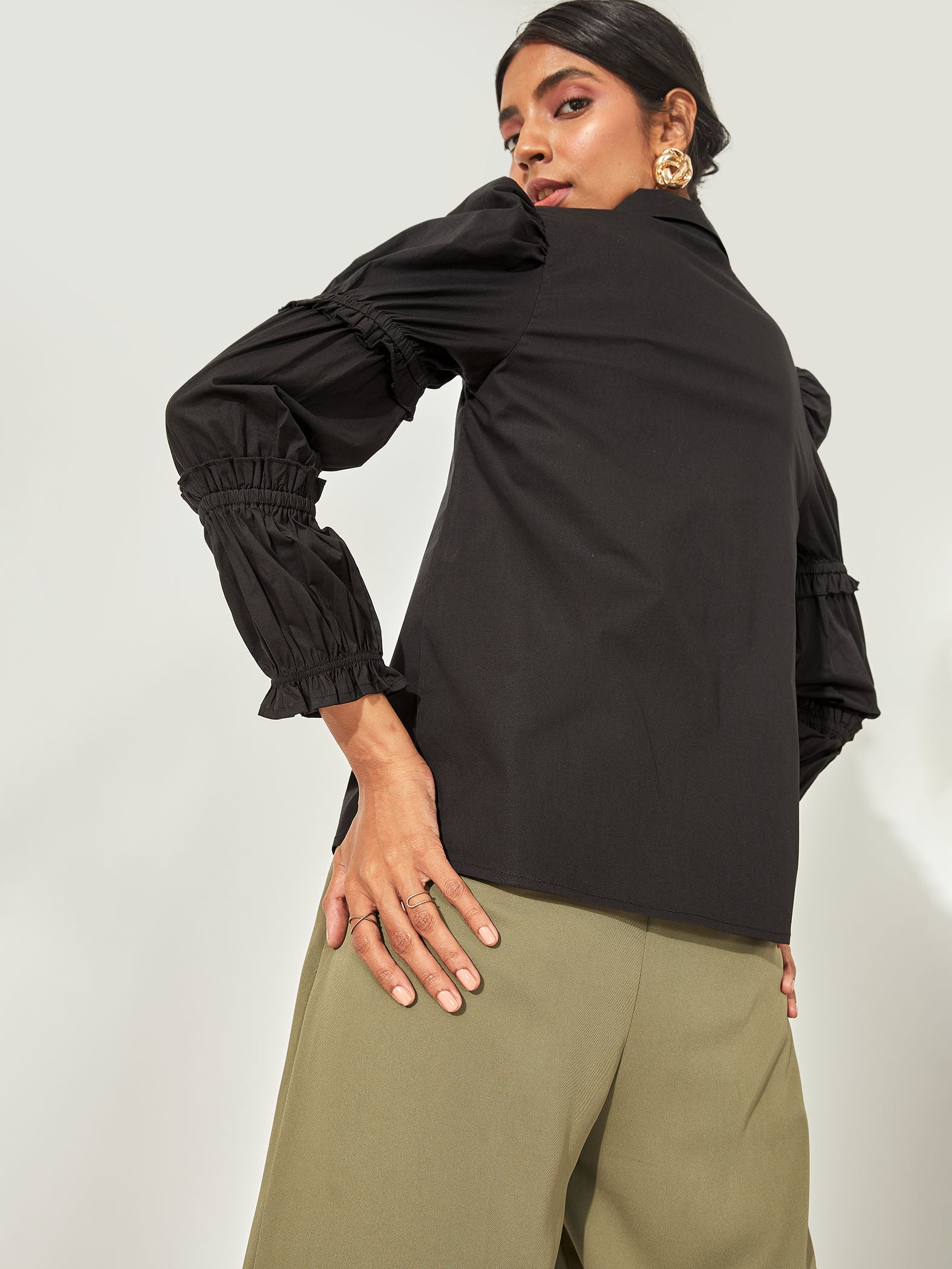 Black Ruffled Sleeve Shirt