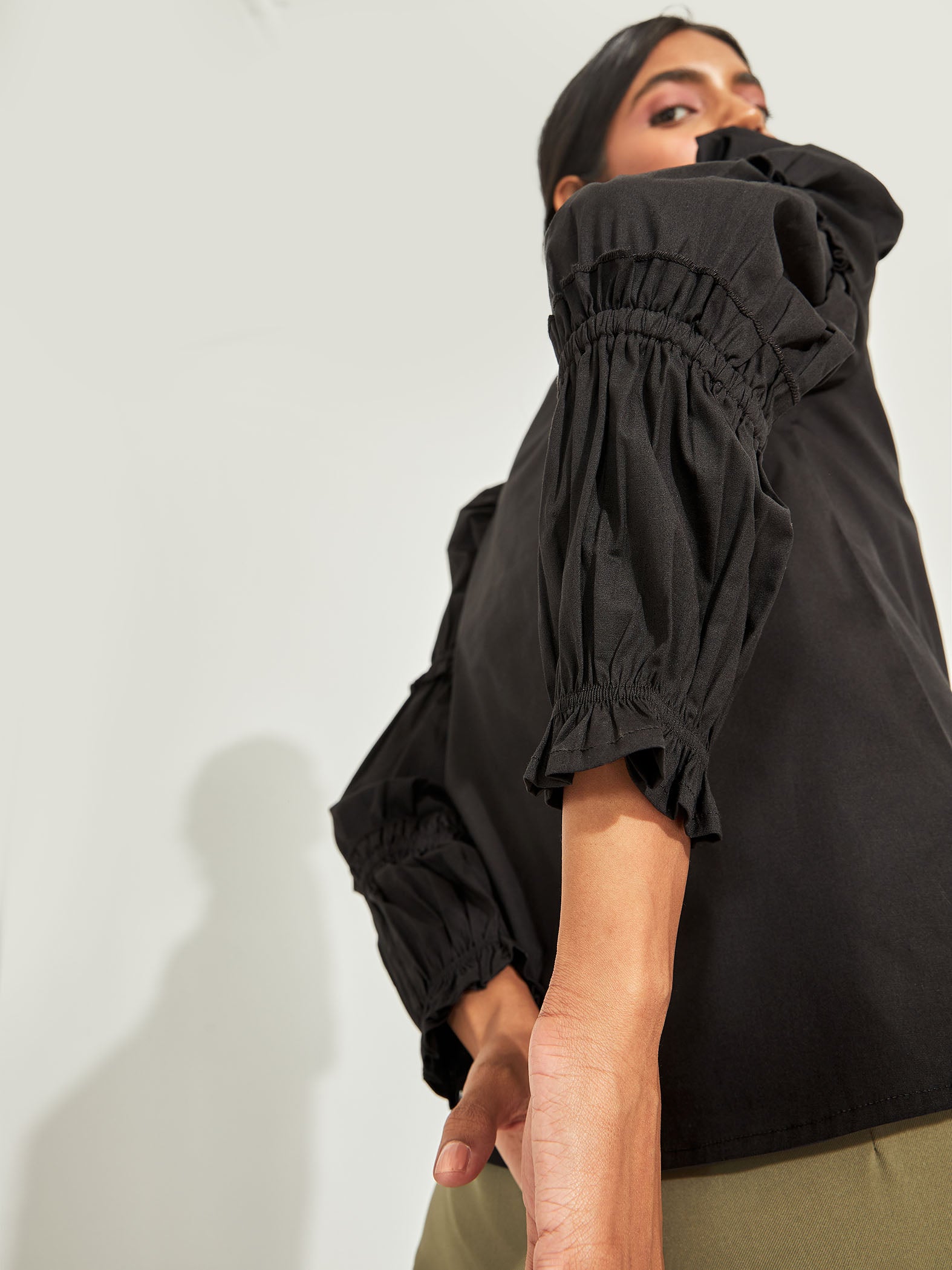 Black Ruffled Sleeve Shirt