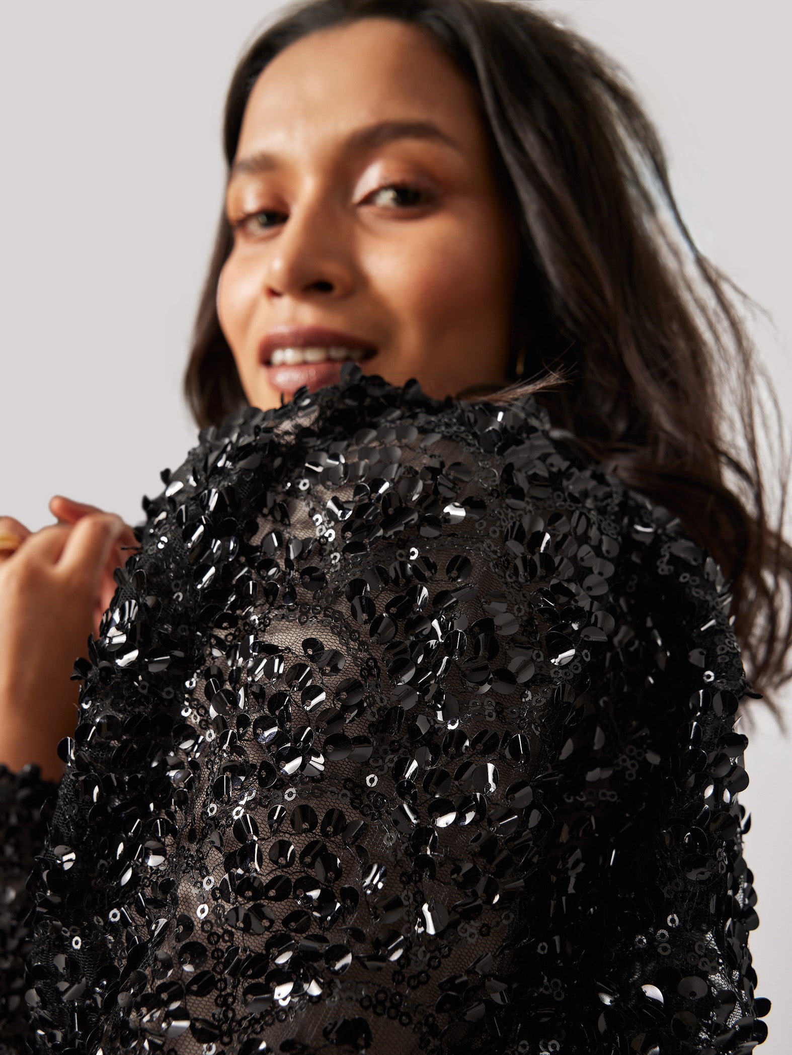 Black Sequin Embroidered Top
