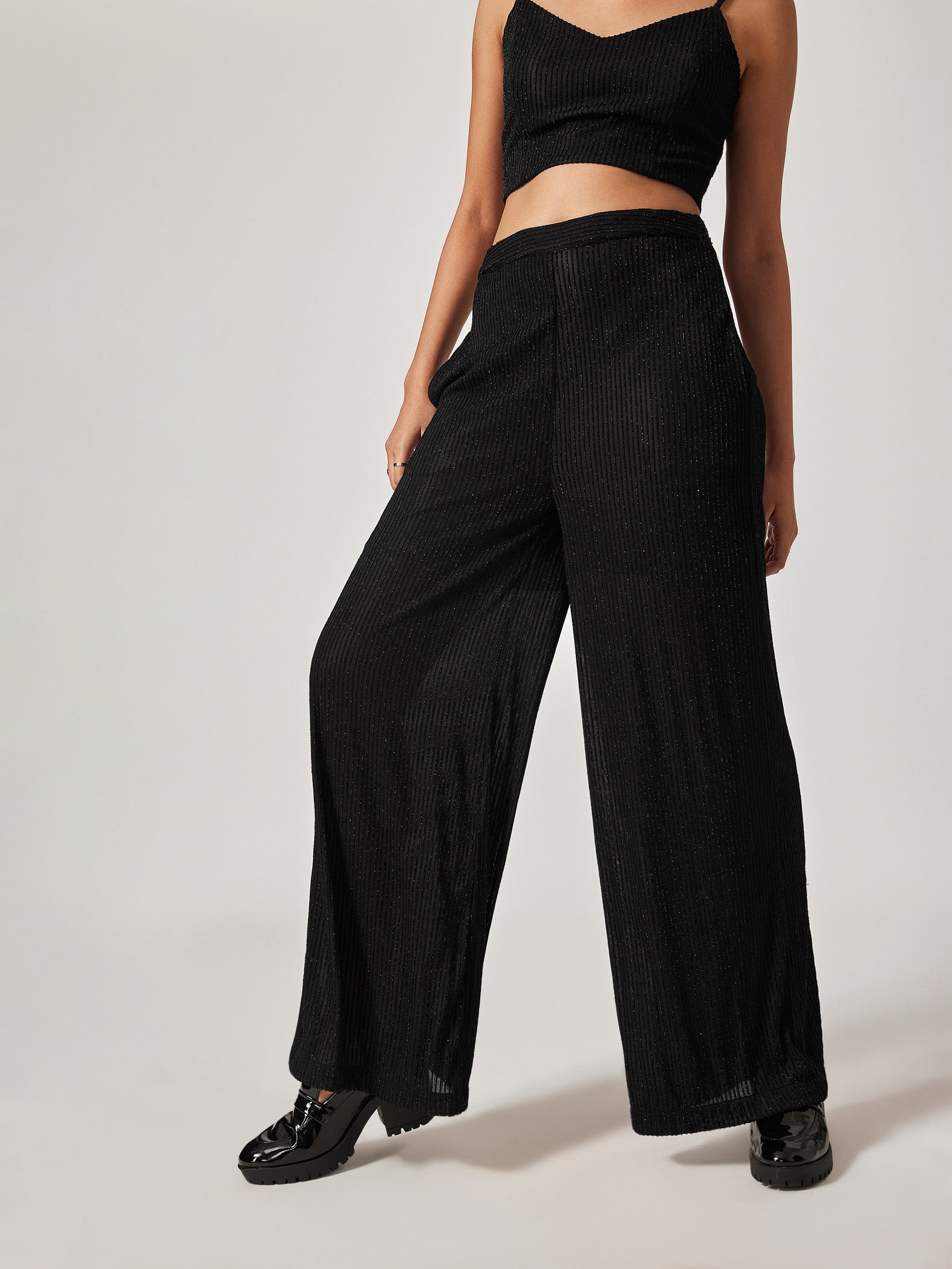 Black Shimmer Stripe Pants