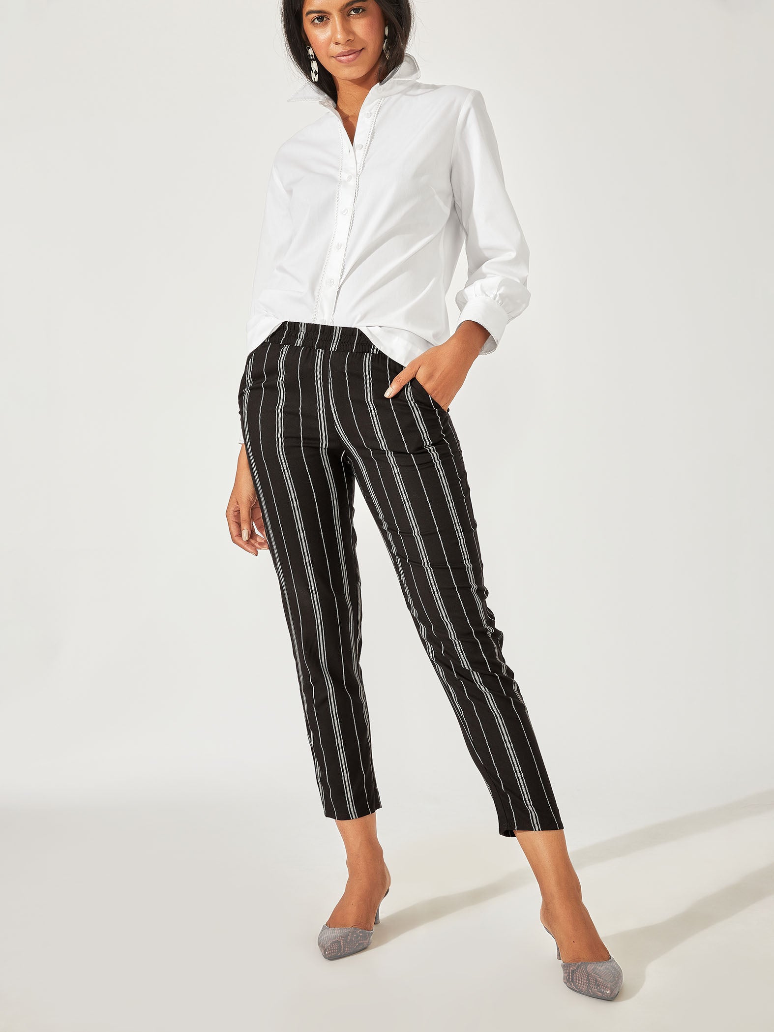 Black Stripe Tapered Pants