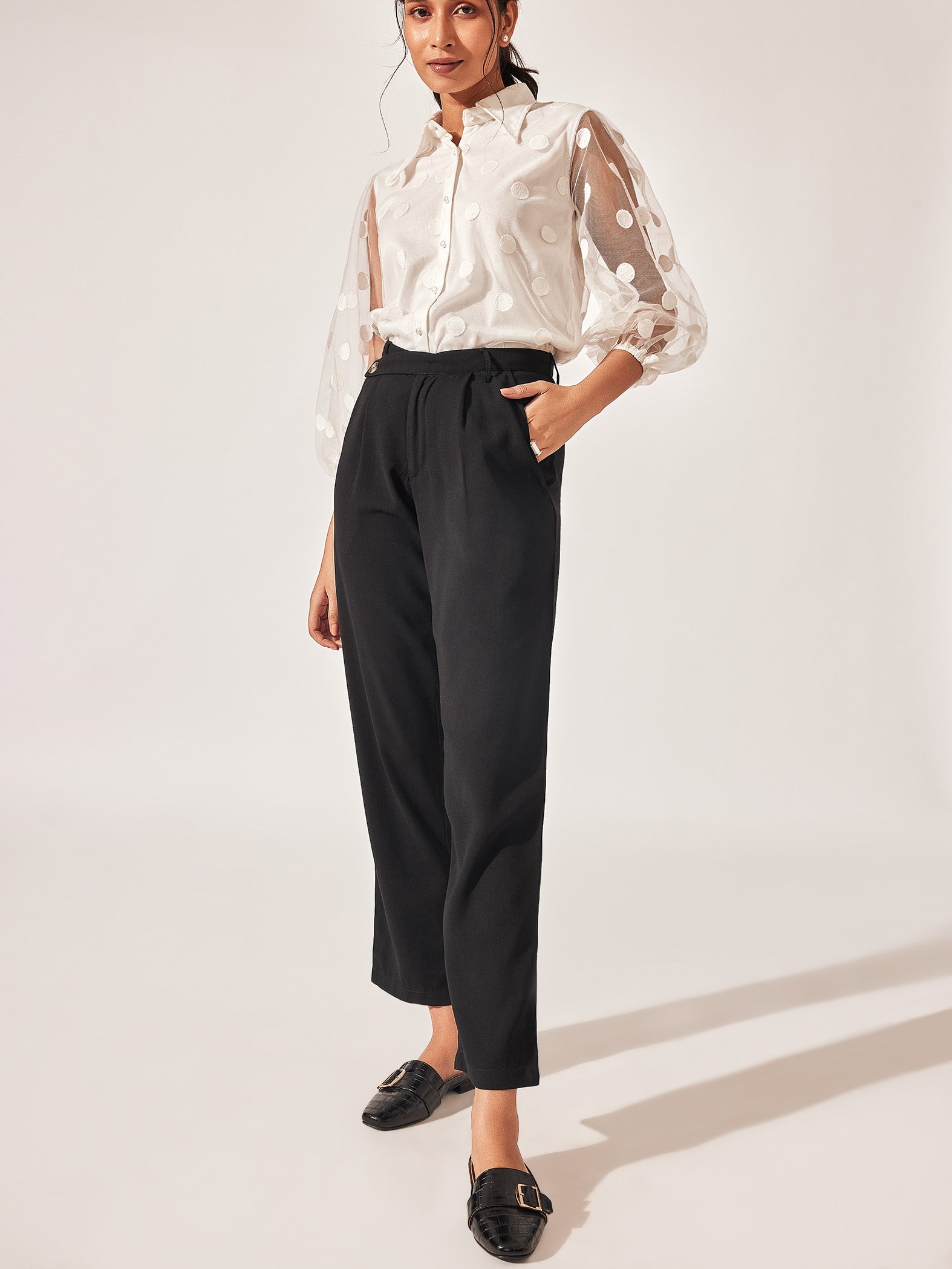 Black Tab Detail Pleated Pants