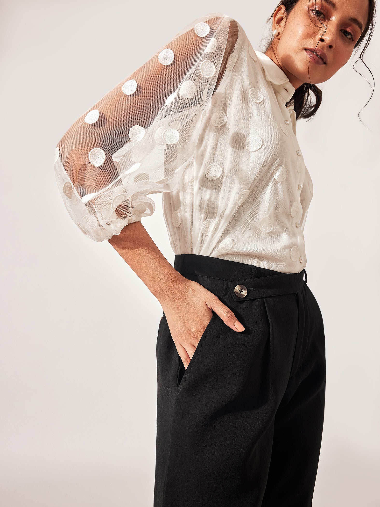Black Tab Detail Pleated Pants