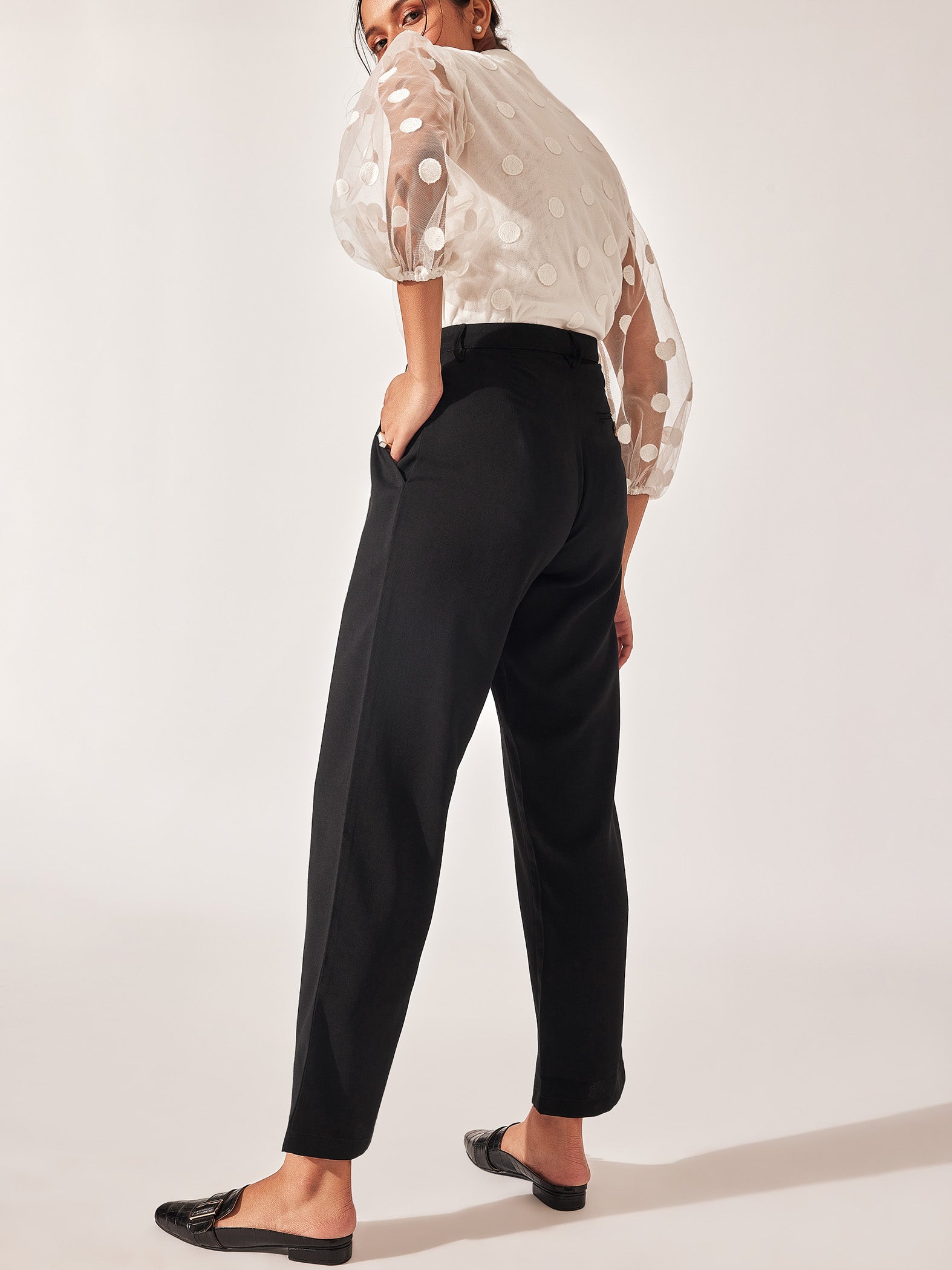 Black Tab Detail Pleated Pants