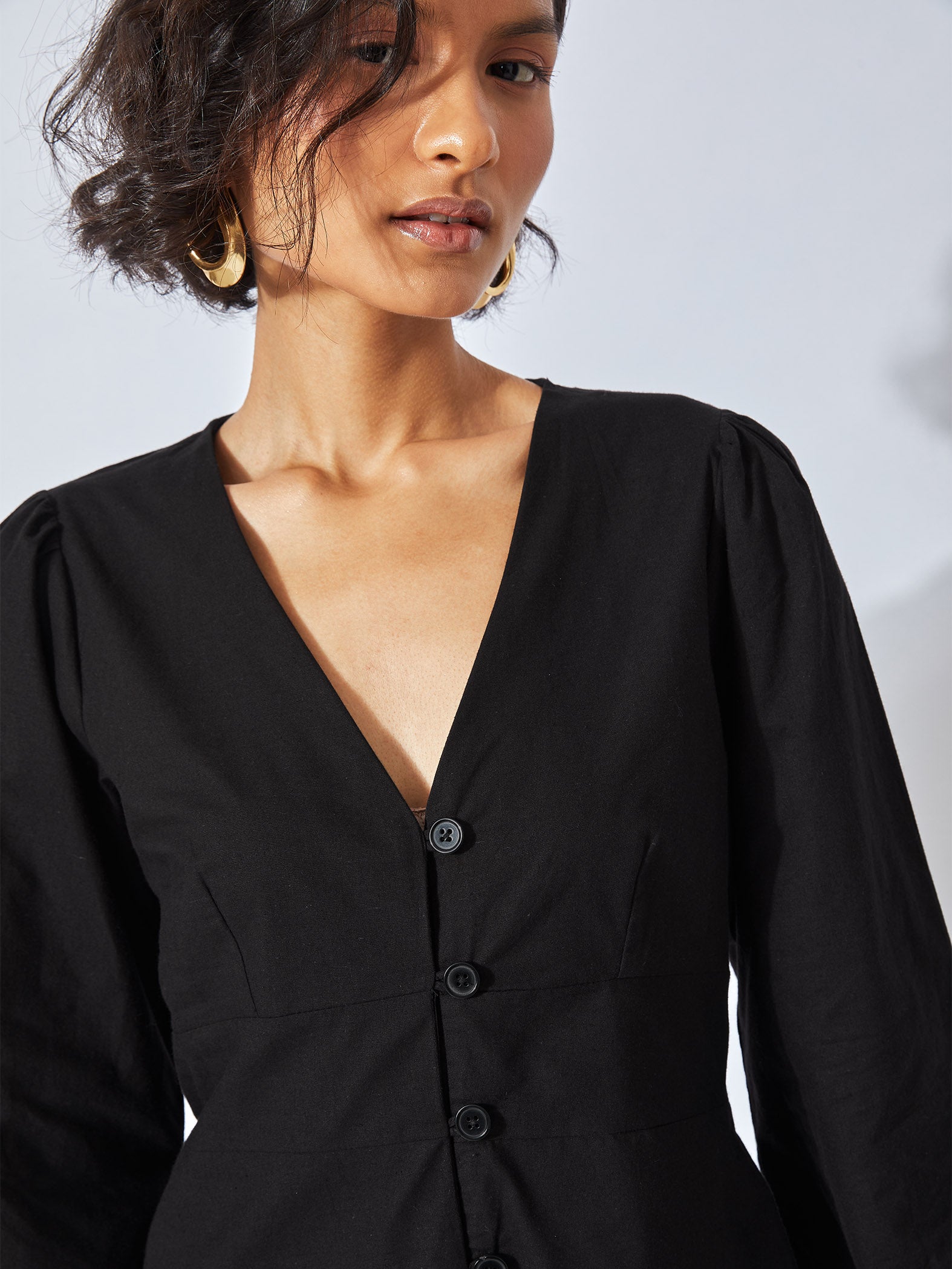 Black V Neck Shift Dress