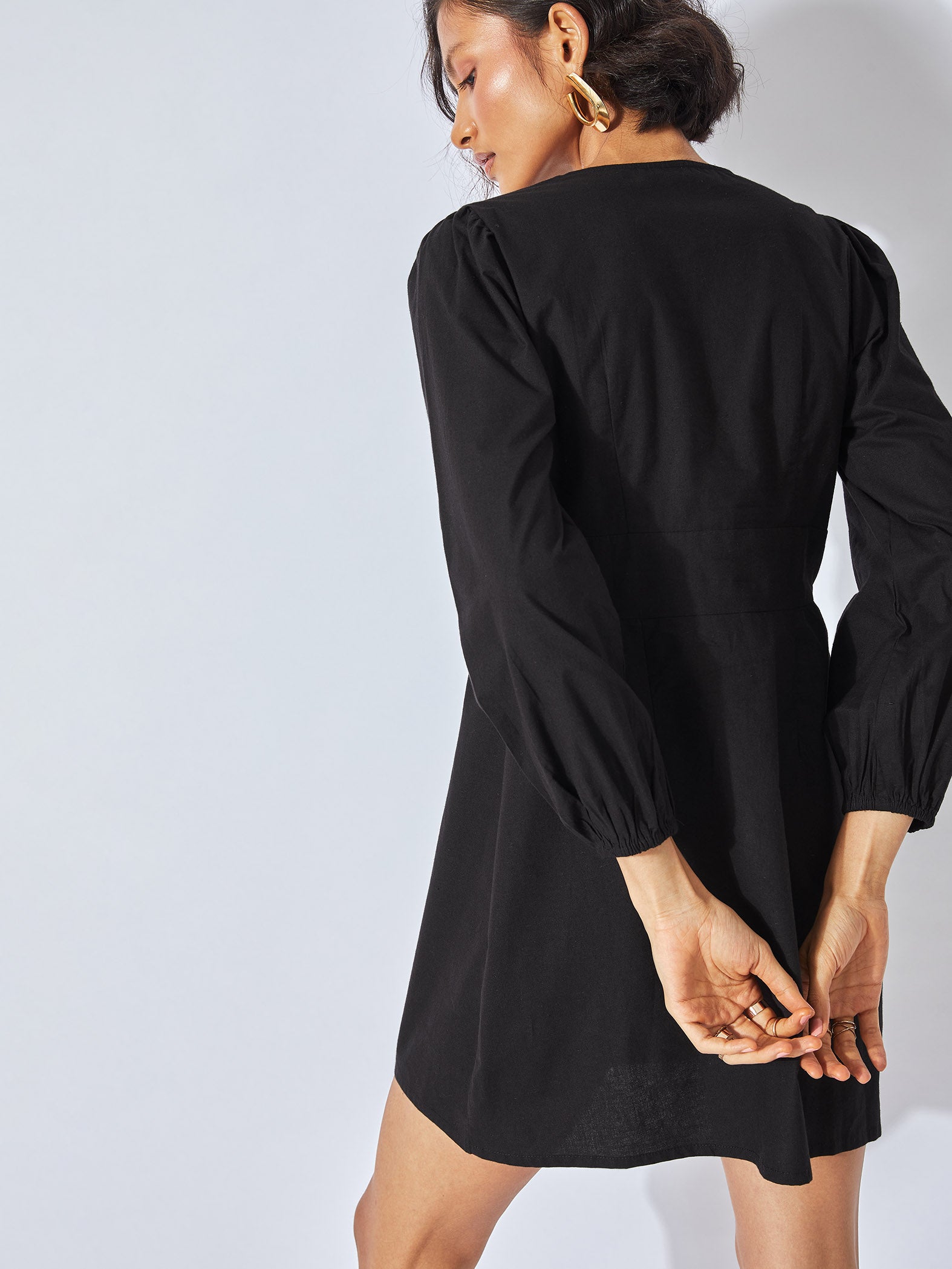 Black V Neck Shift Dress