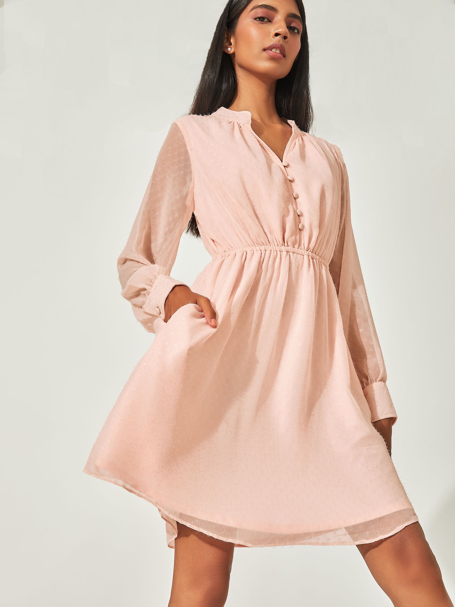 Blush Mandarin Collar Mini Dress