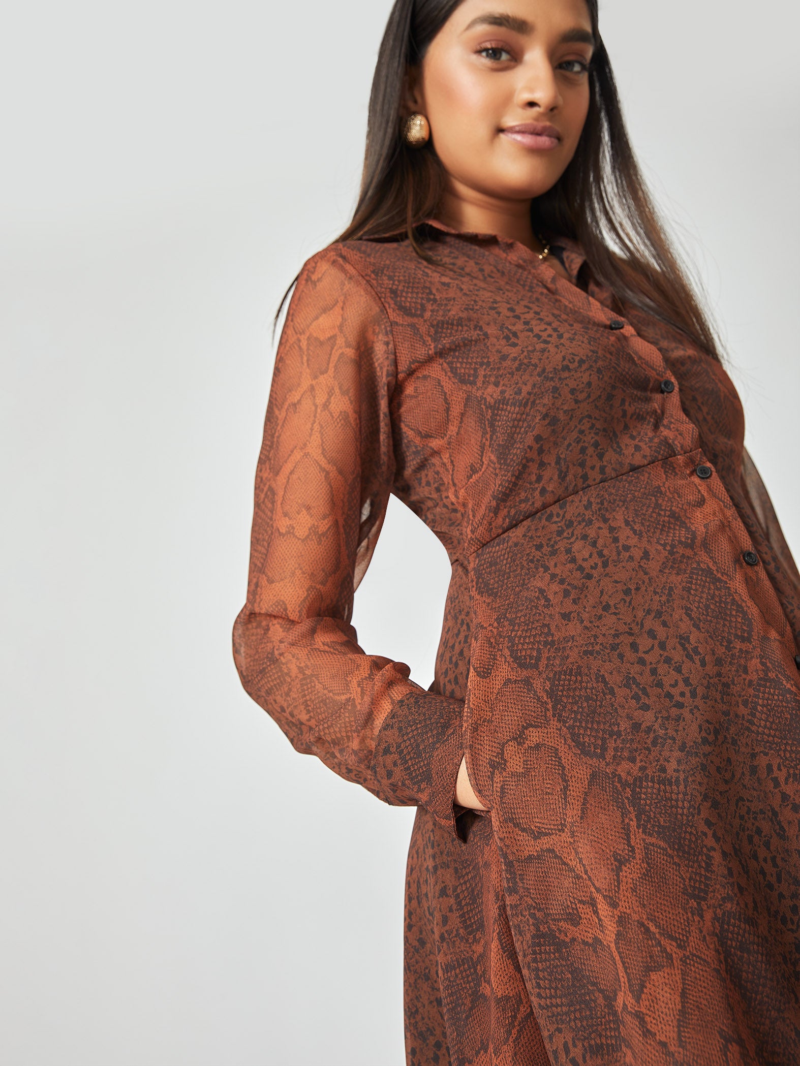 Burnt Orange Snake Print Shirt Dress