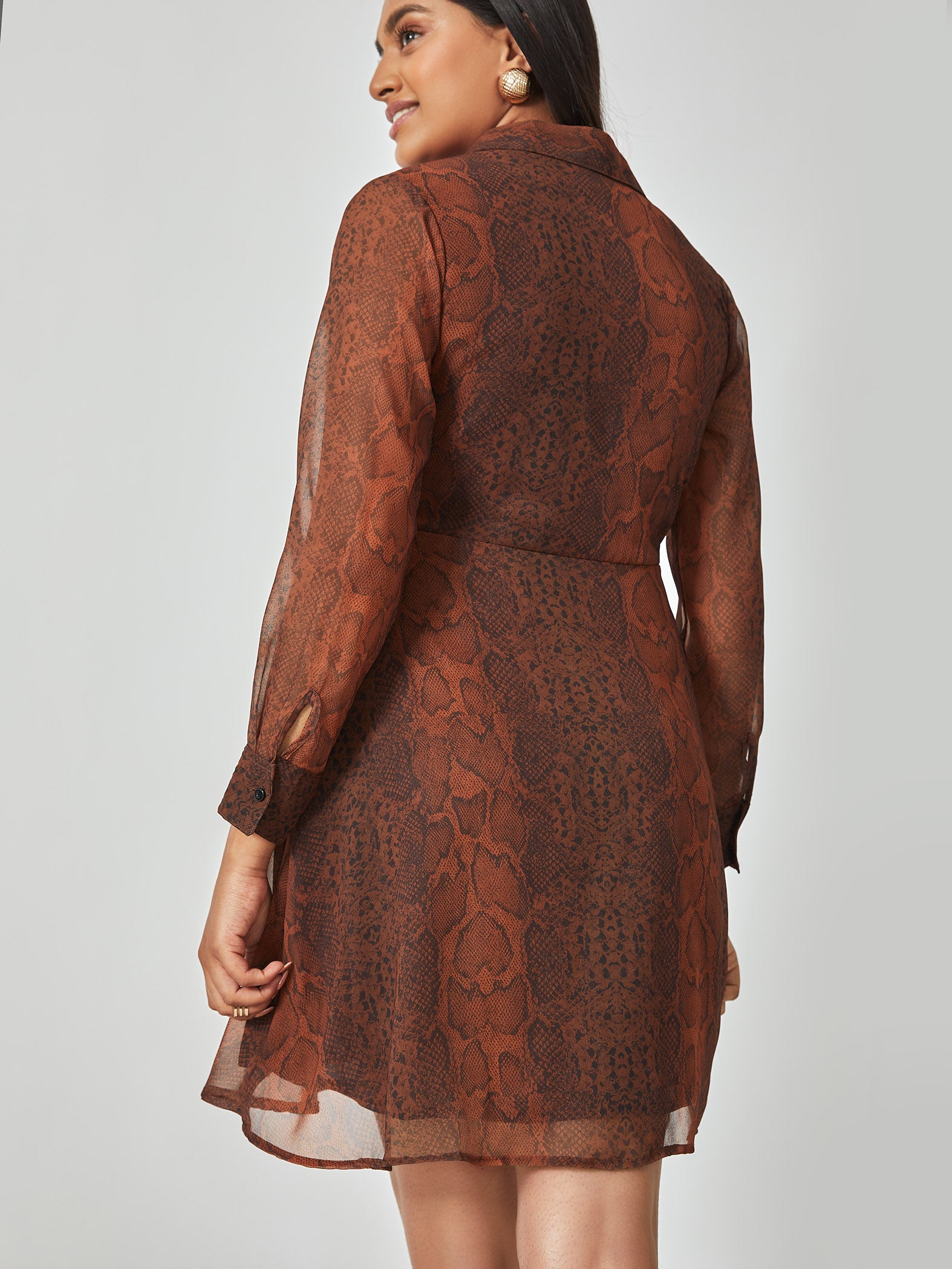 Burnt Orange Snake Print Shirt Dress