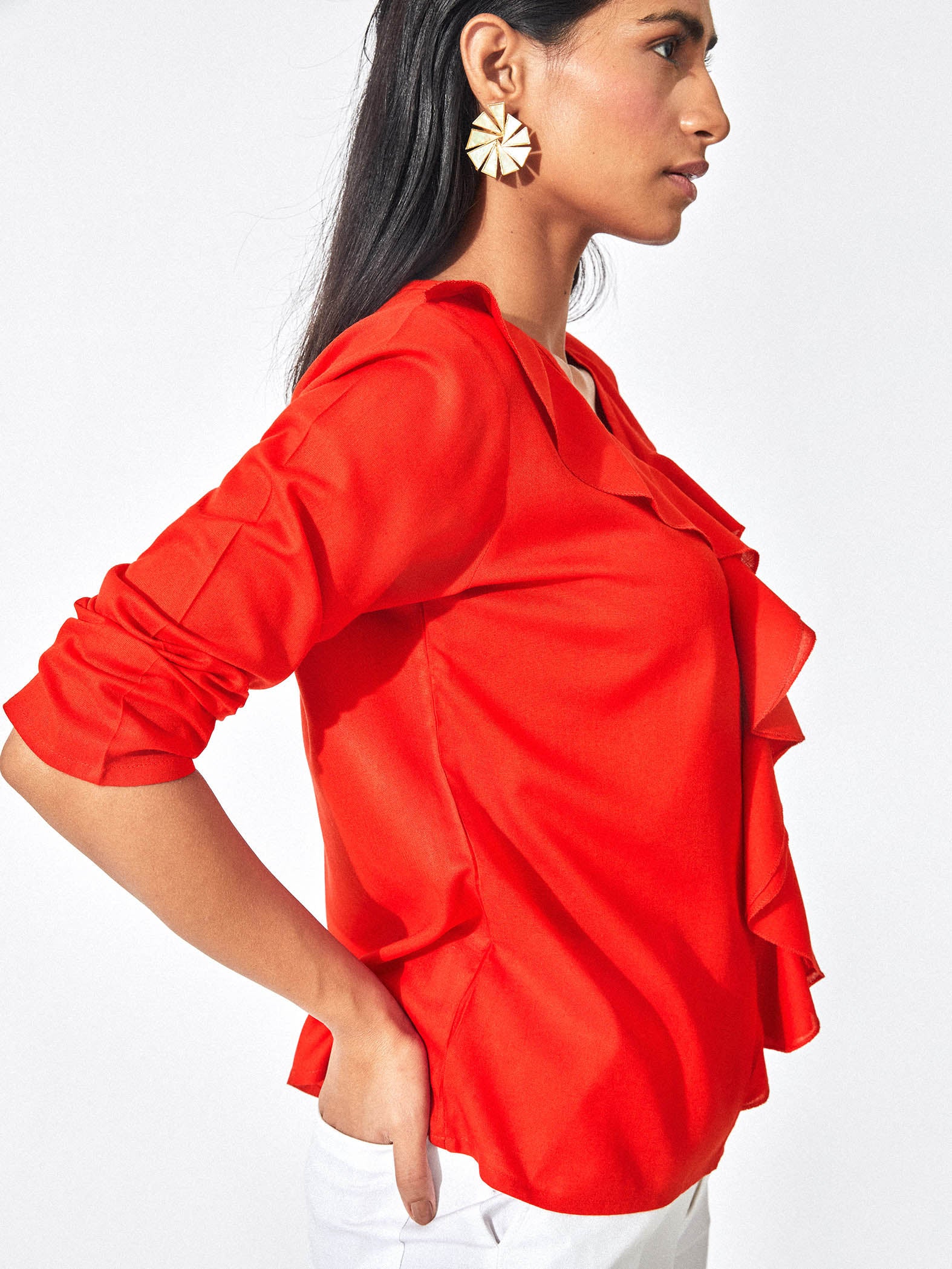 Crimson Ruffle Top