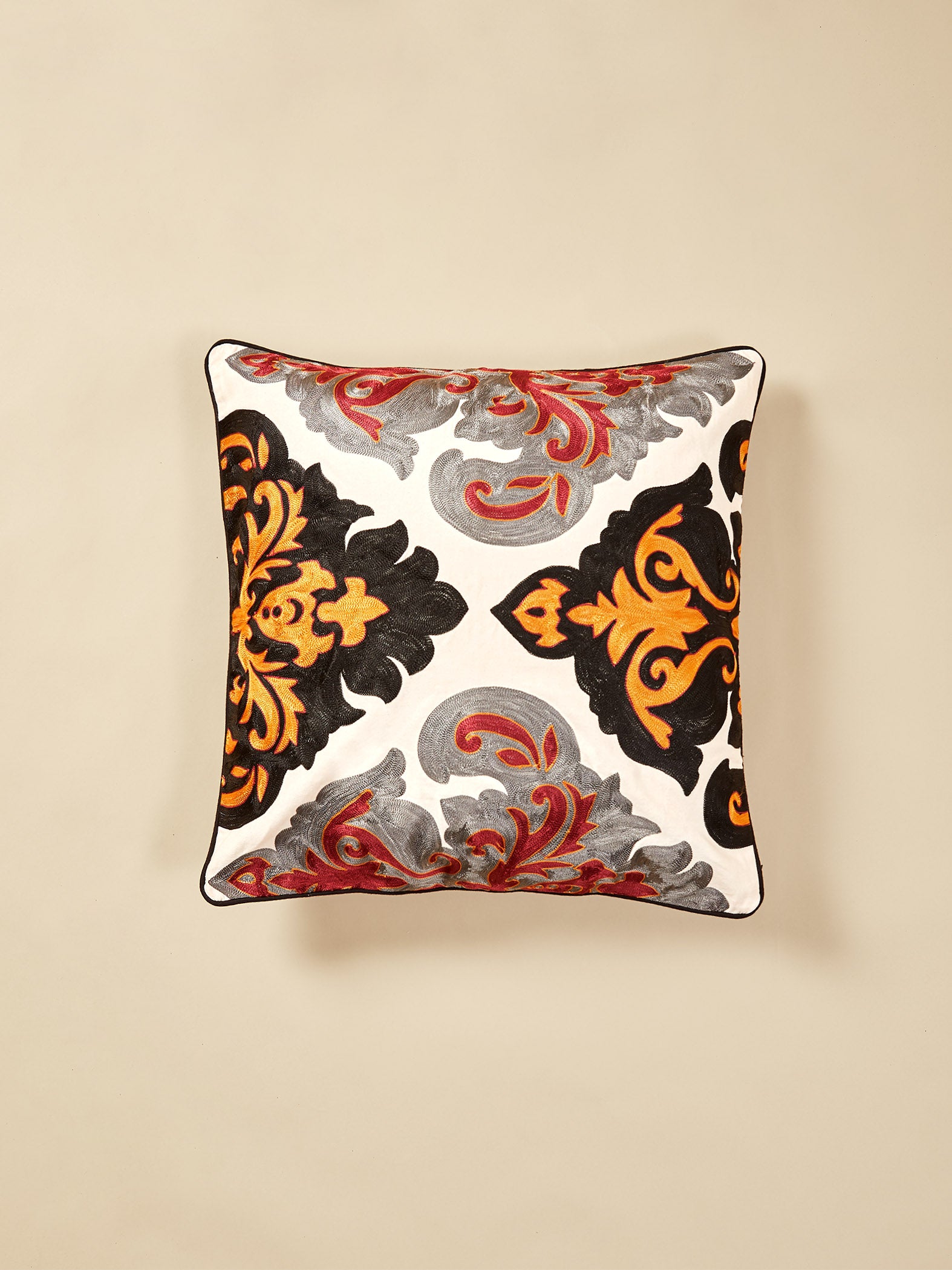 Damask Cotton Piping Cushion Cover Large
