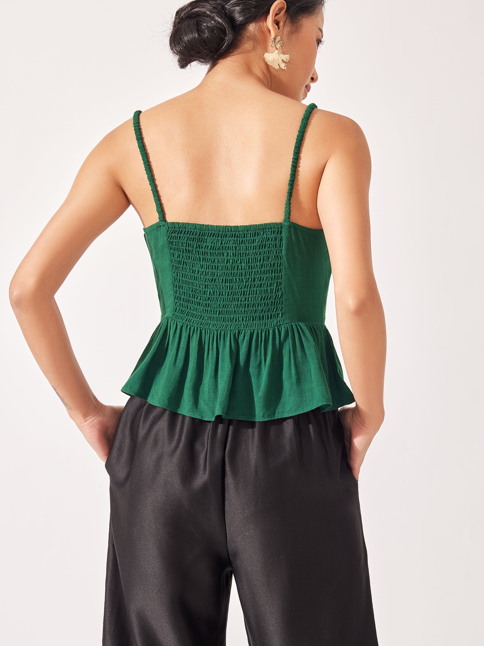 Green Embroidered Peplum Cami