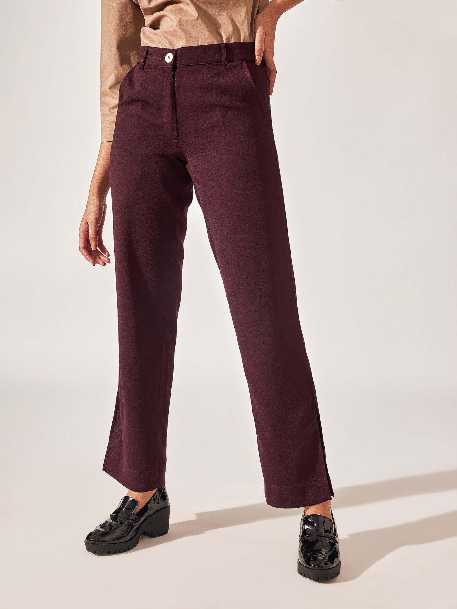 Maroon Side Slit Pants