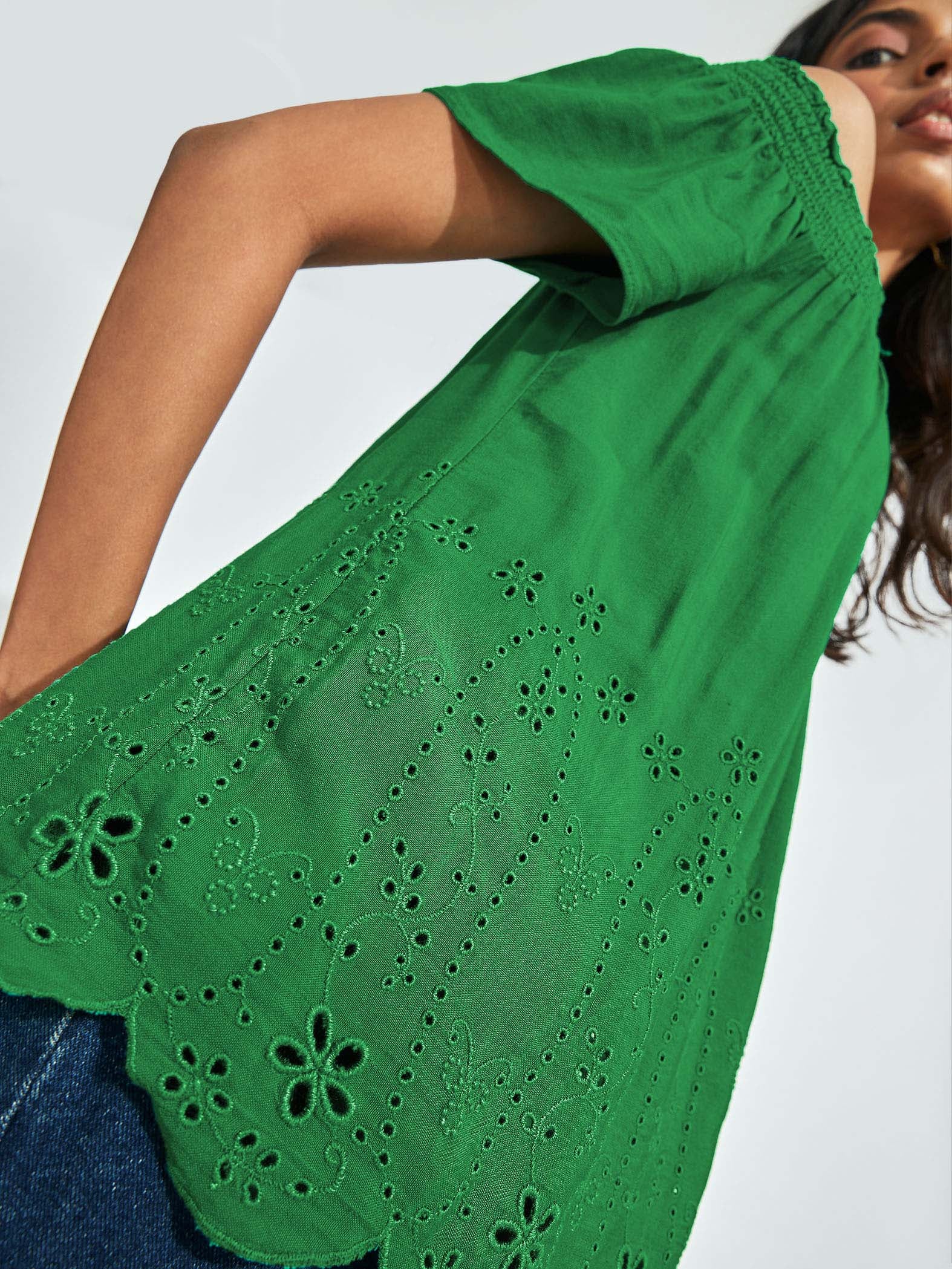 Green Schiffli Top