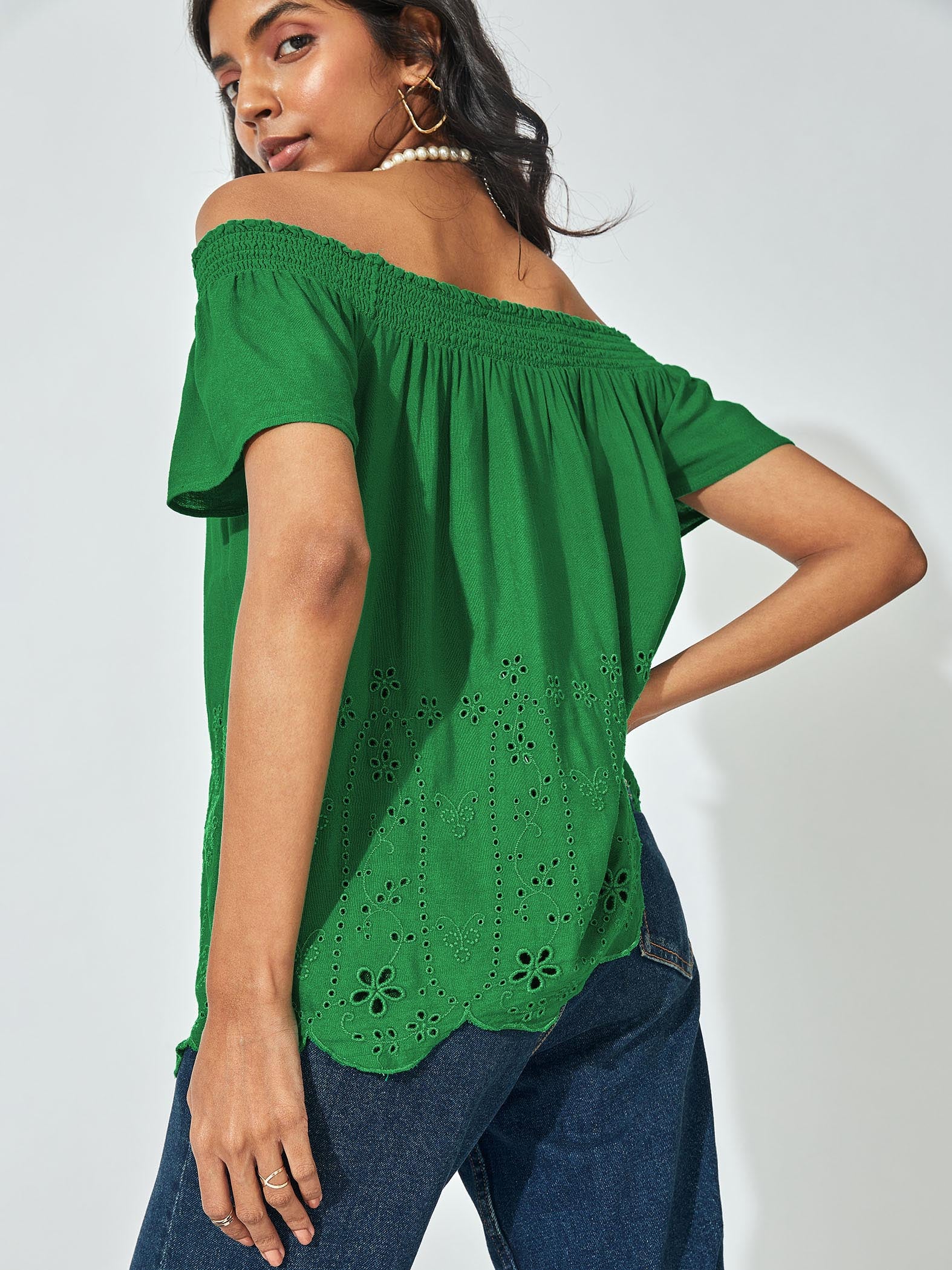 Green Schiffli Top