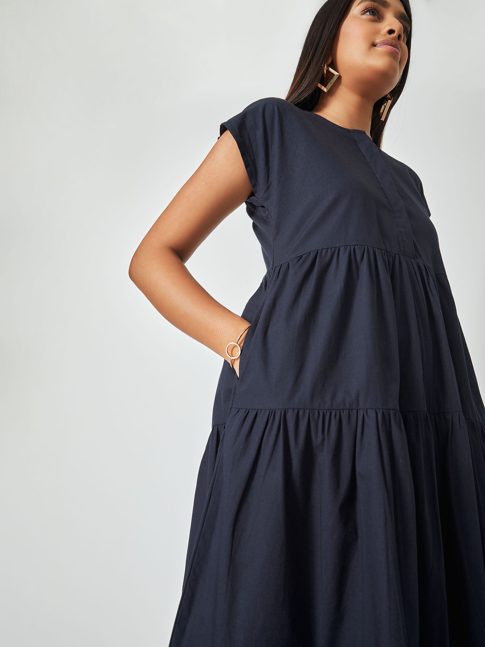 Navy Tiered Midi Dress
