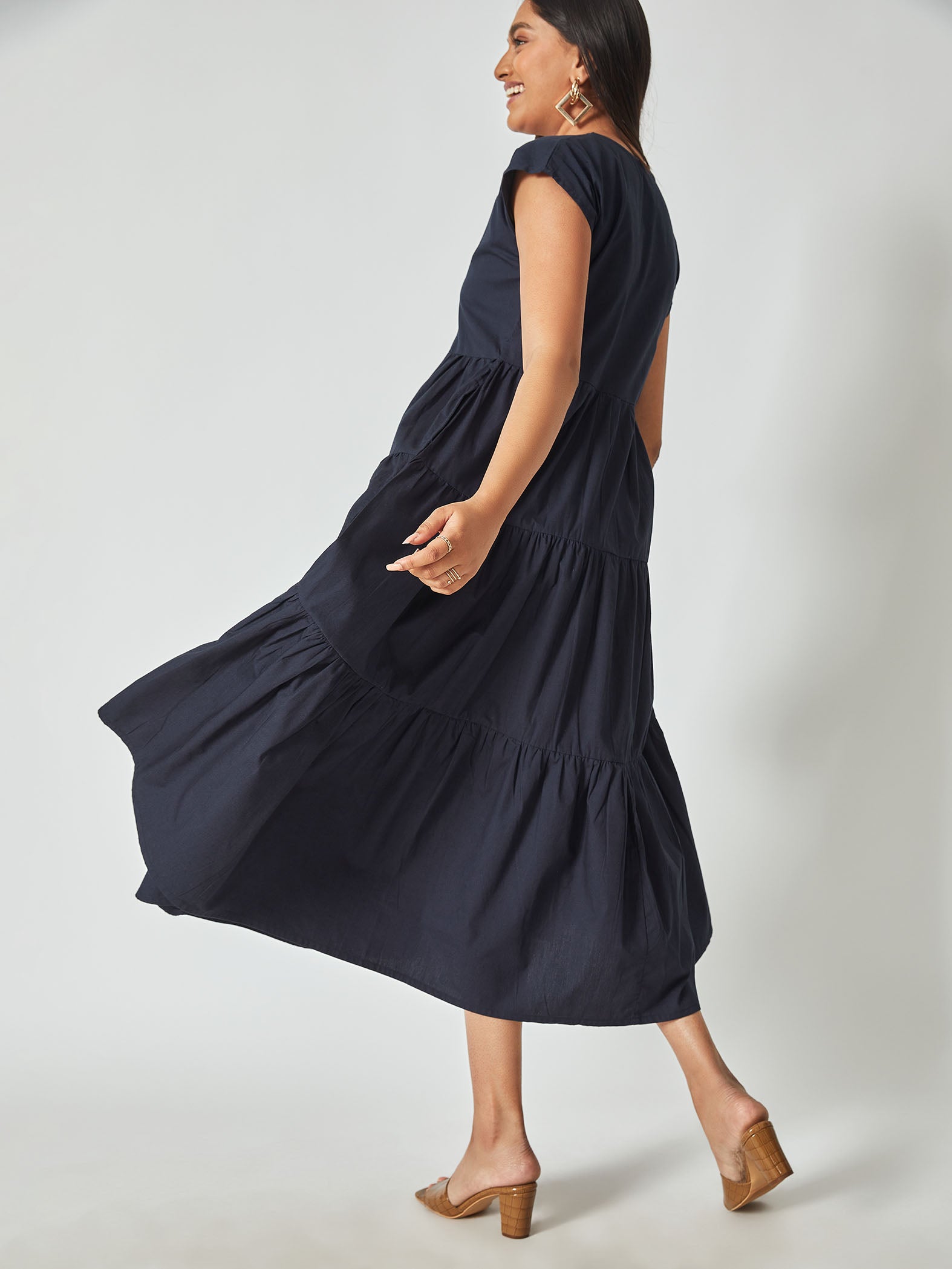 Navy Tiered Midi Dress