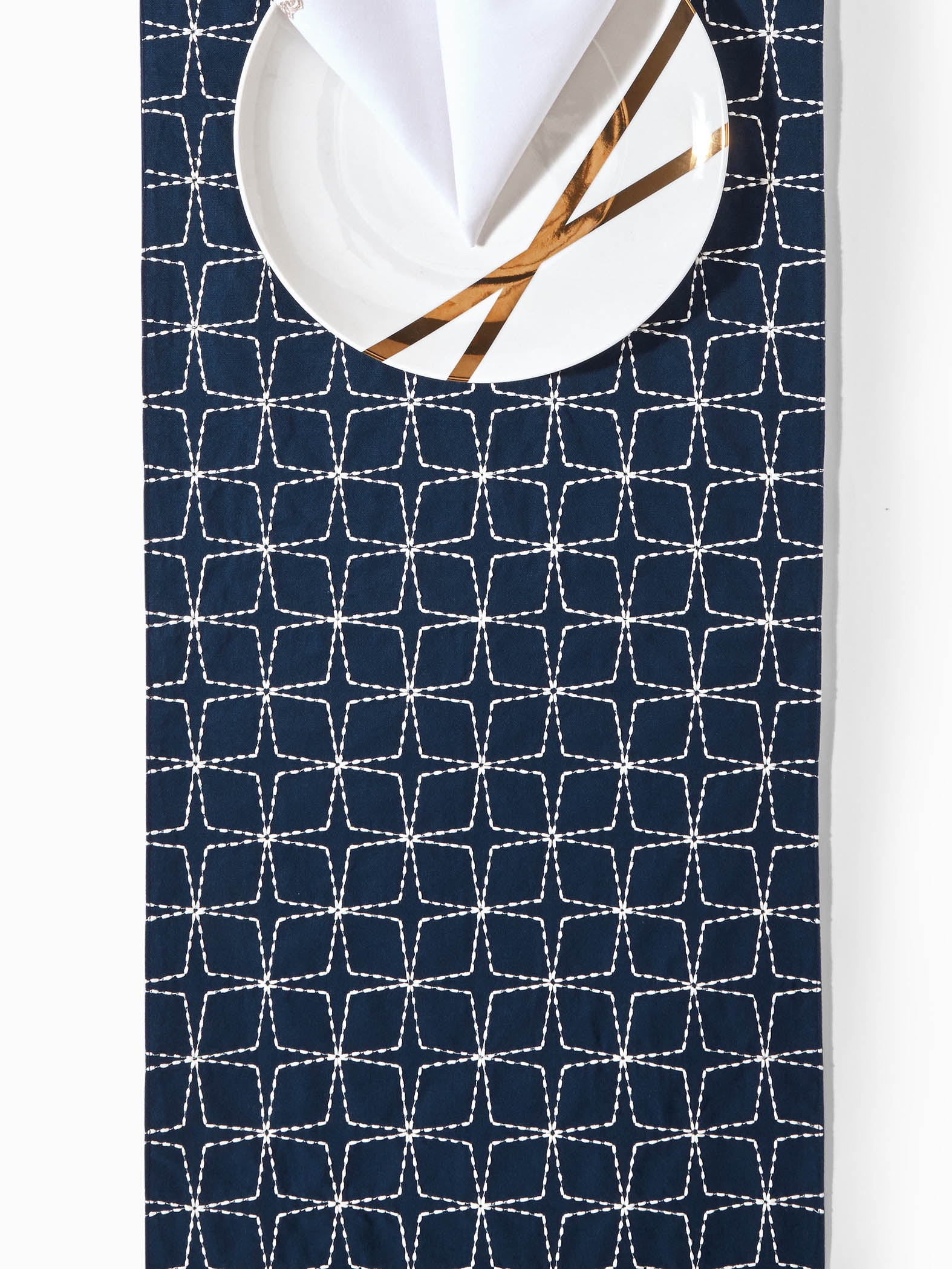 Navy Floral Motif Table Runner