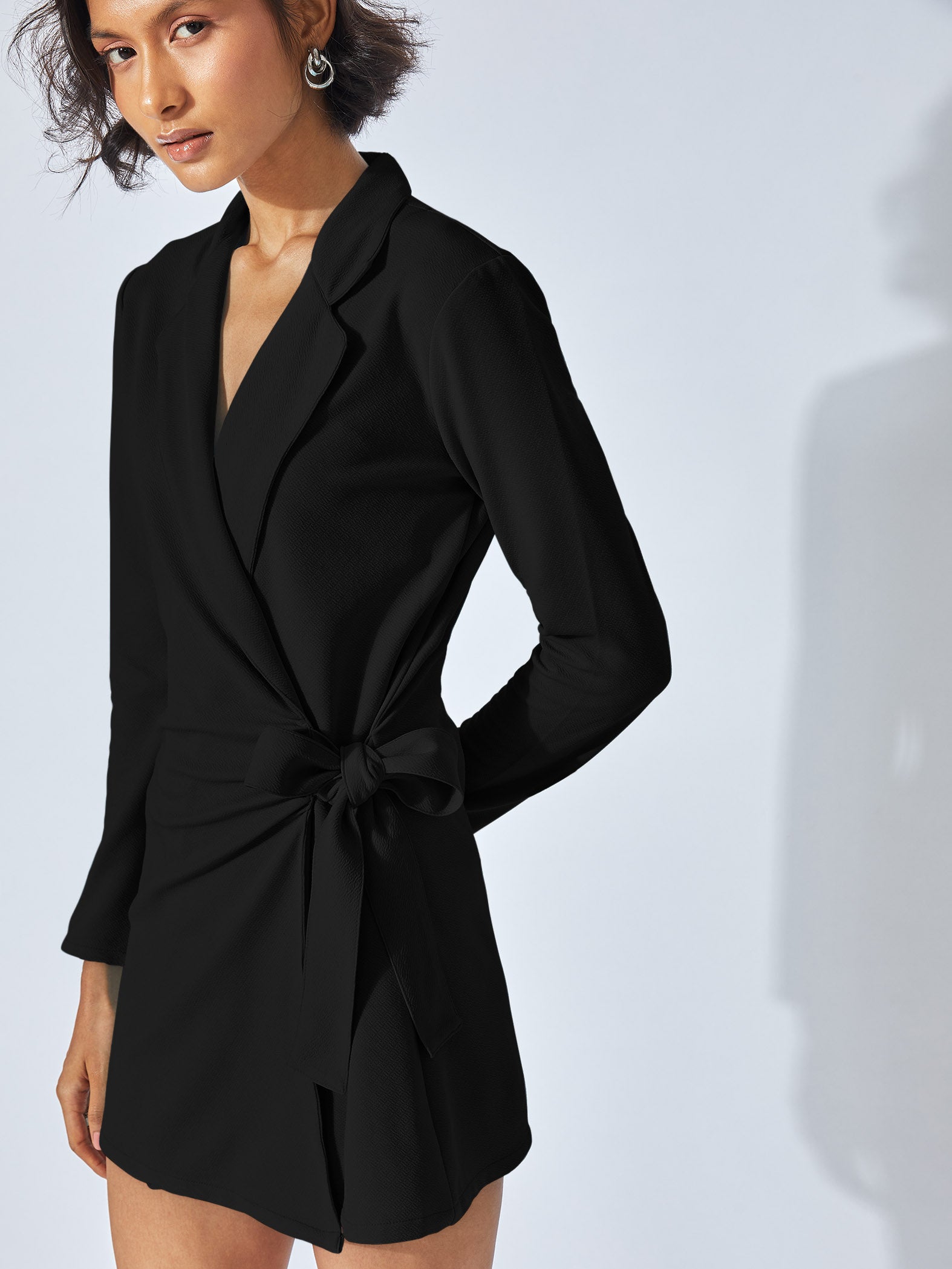Black Front Tie Blazer Dress
