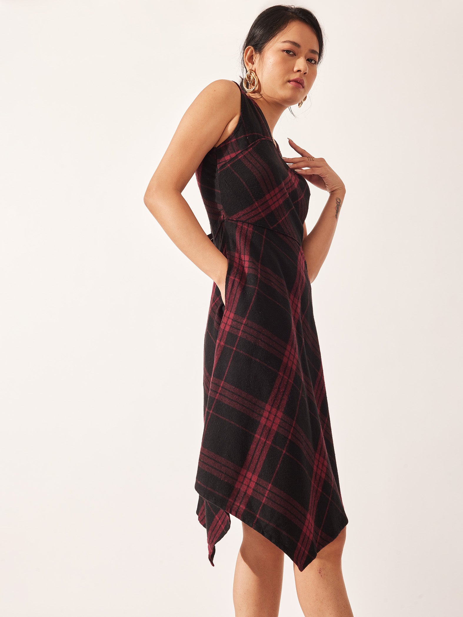 Red Flannel Asymmetric Dress