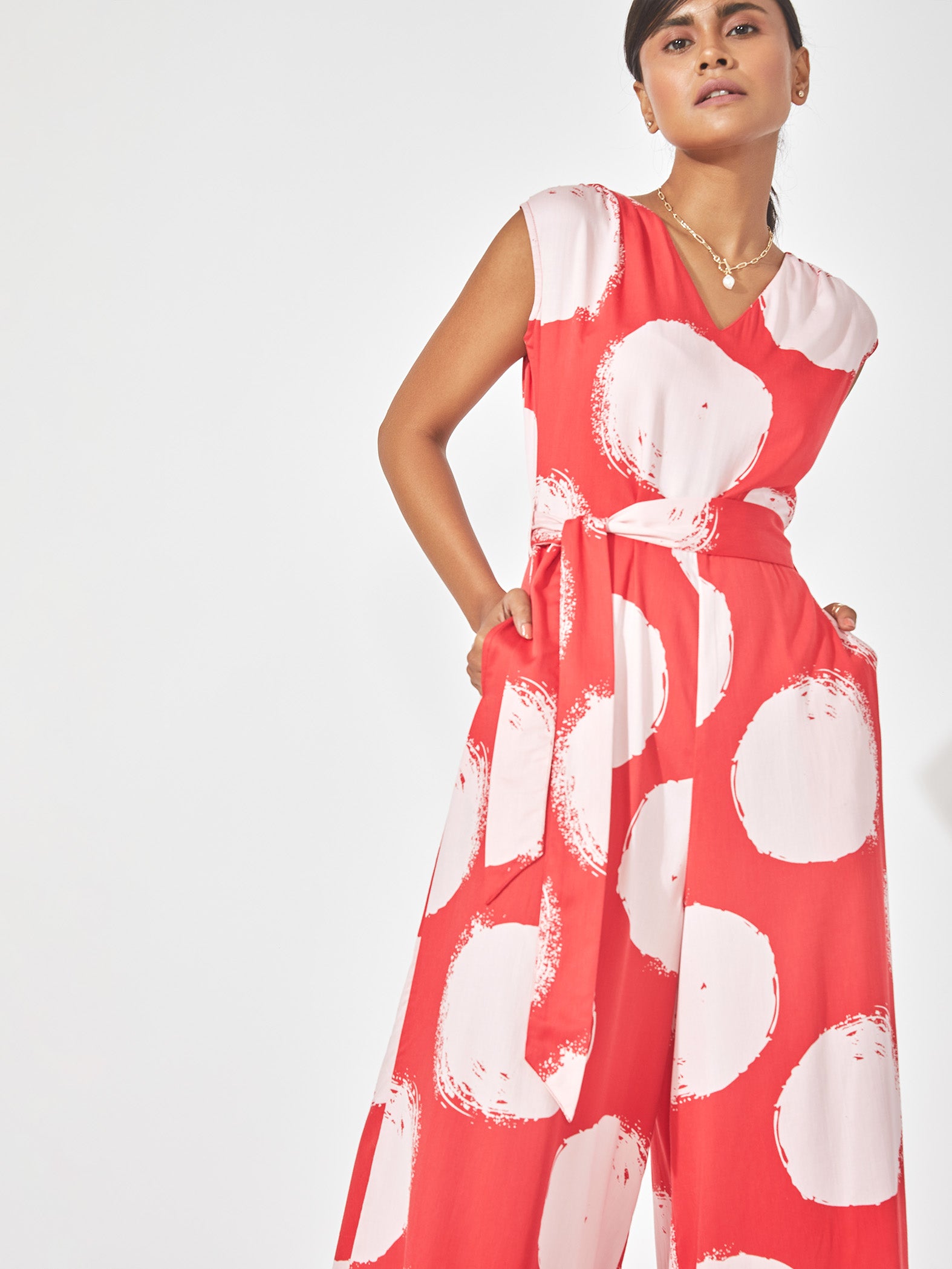 Red & White Wide Leg Jumpsuit