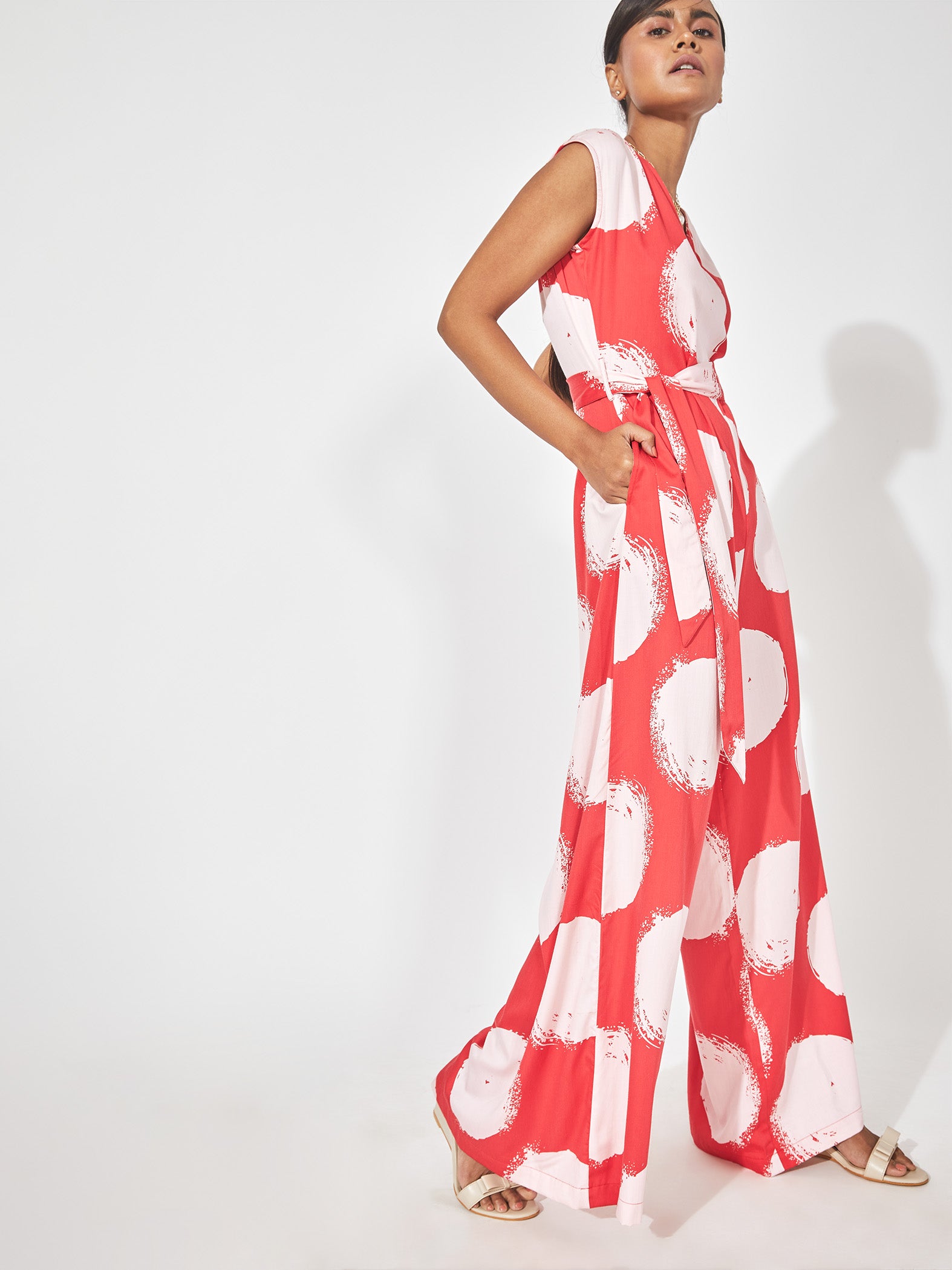 Red & White Wide Leg Jumpsuit
