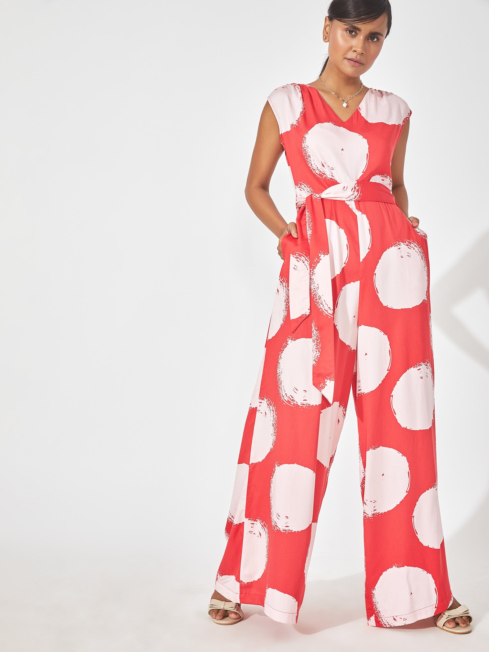 Red & White Wide Leg Jumpsuit