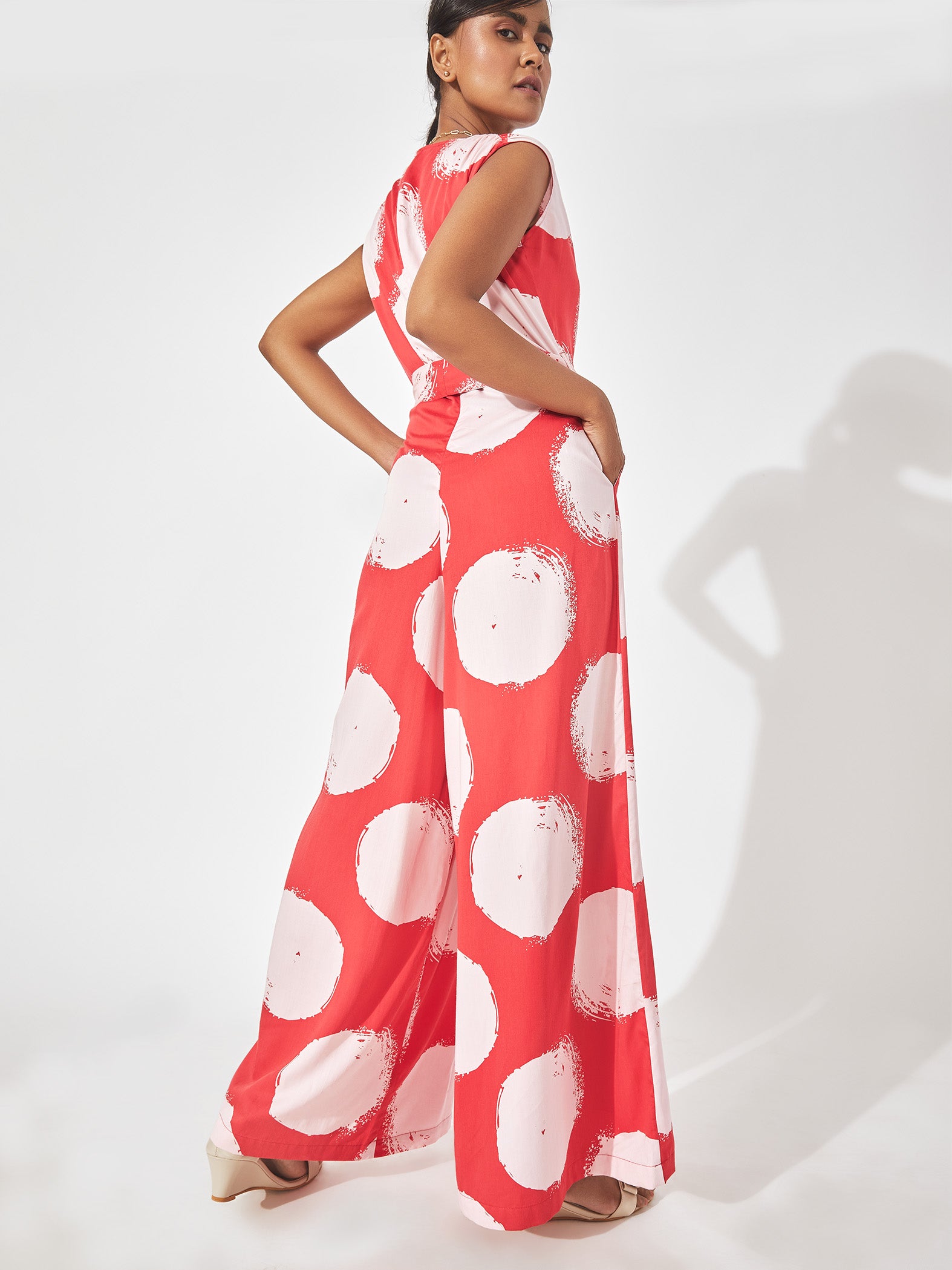 Red & White Wide Leg Jumpsuit