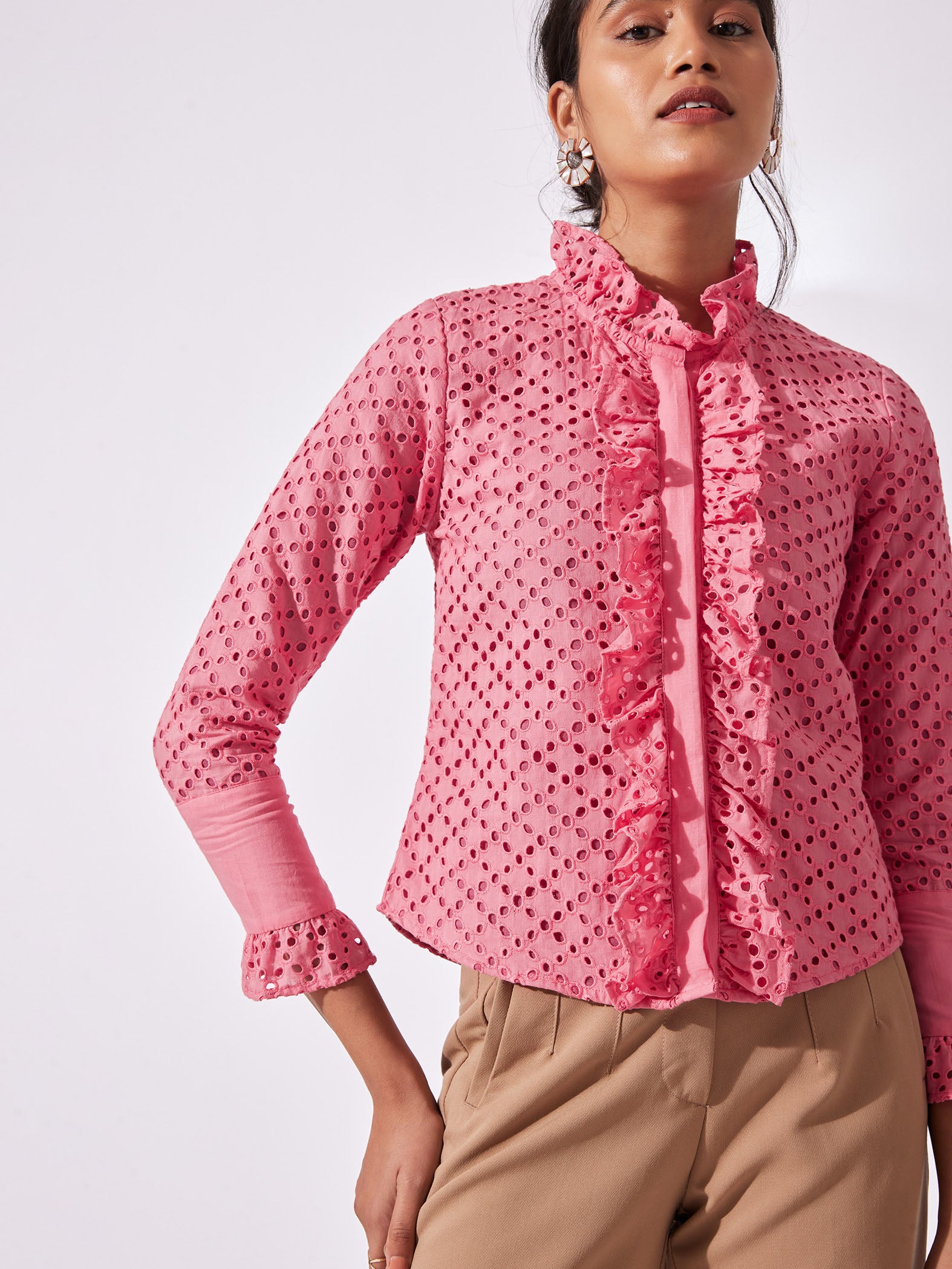 Rose Ruffled Schiffli Shirt