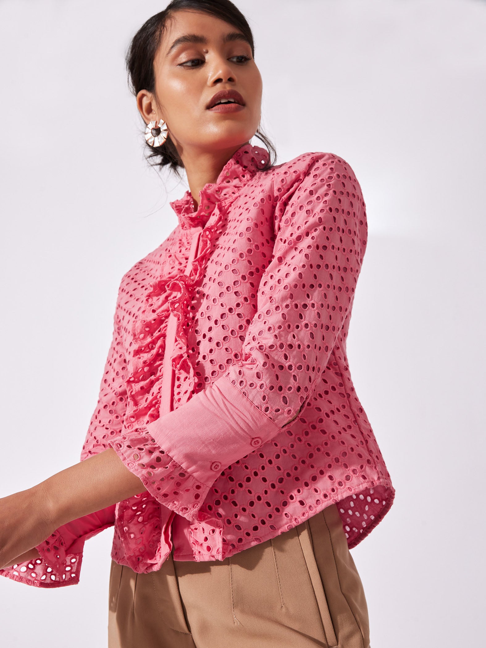 Rose Ruffled Schiffli Shirt
