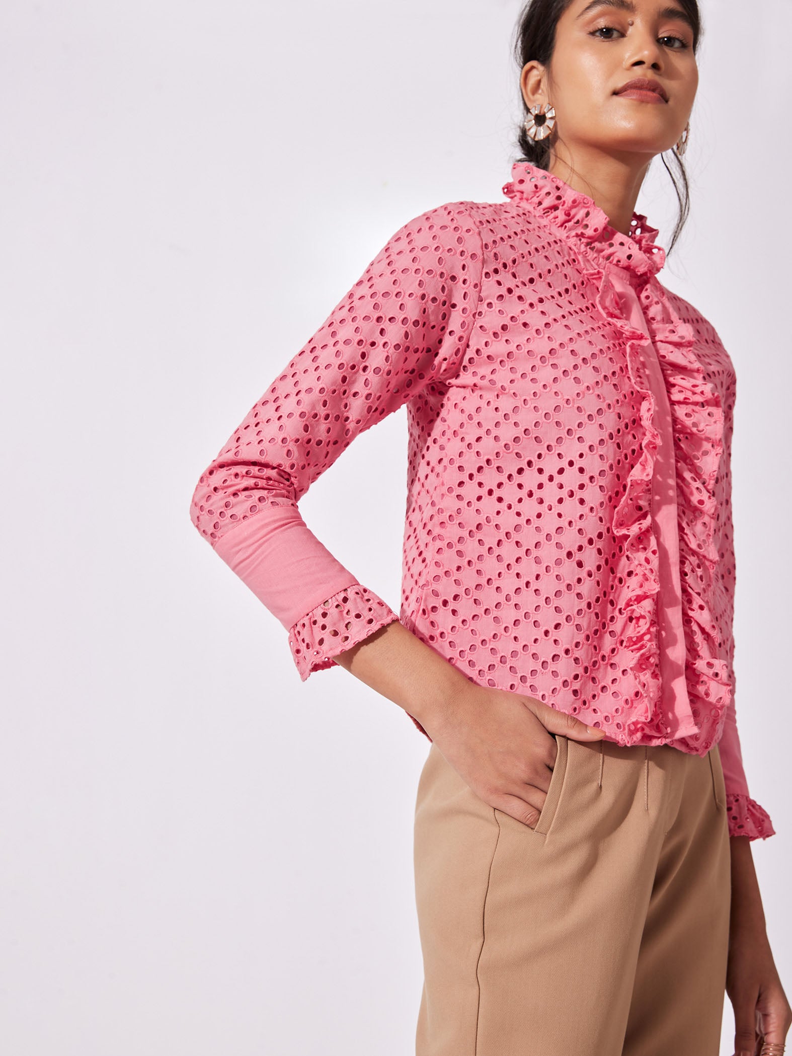 Rose Ruffled Schiffli Shirt