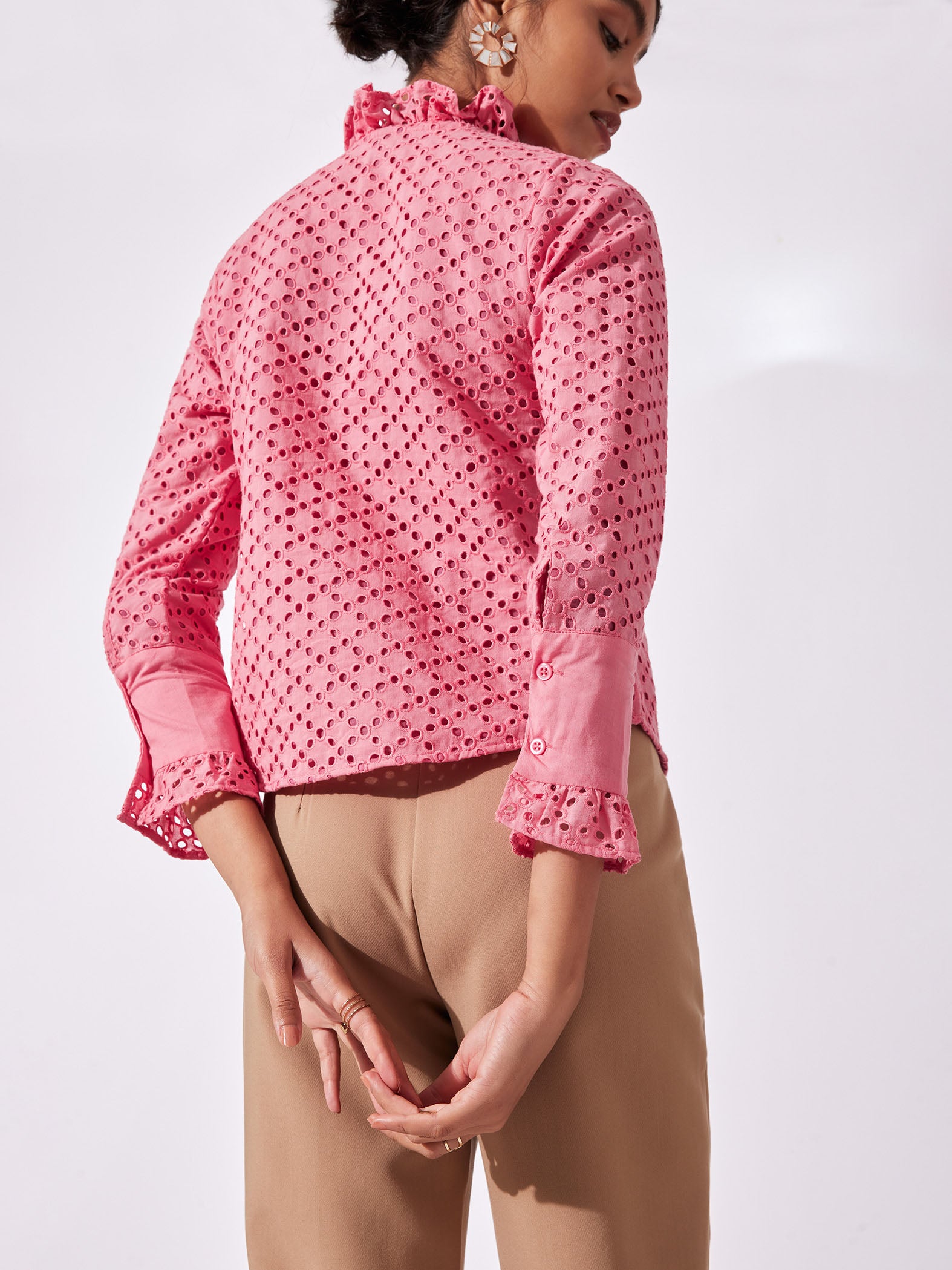 Rose Ruffled Schiffli Shirt