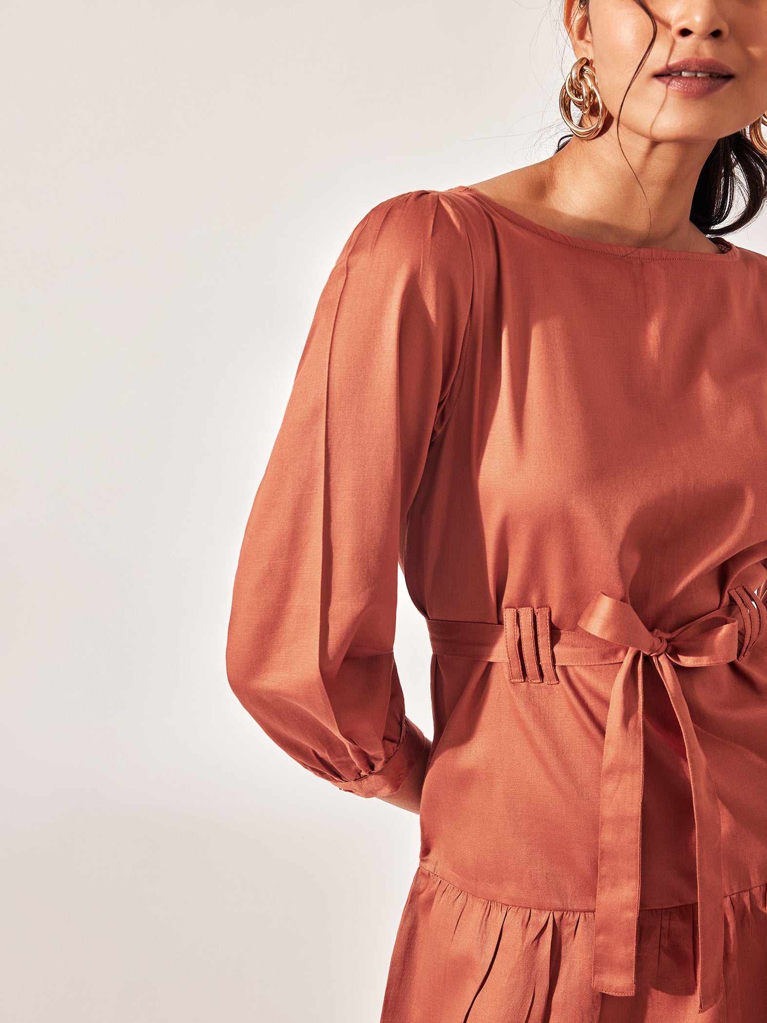 Rust Drop Waist Mini Dress