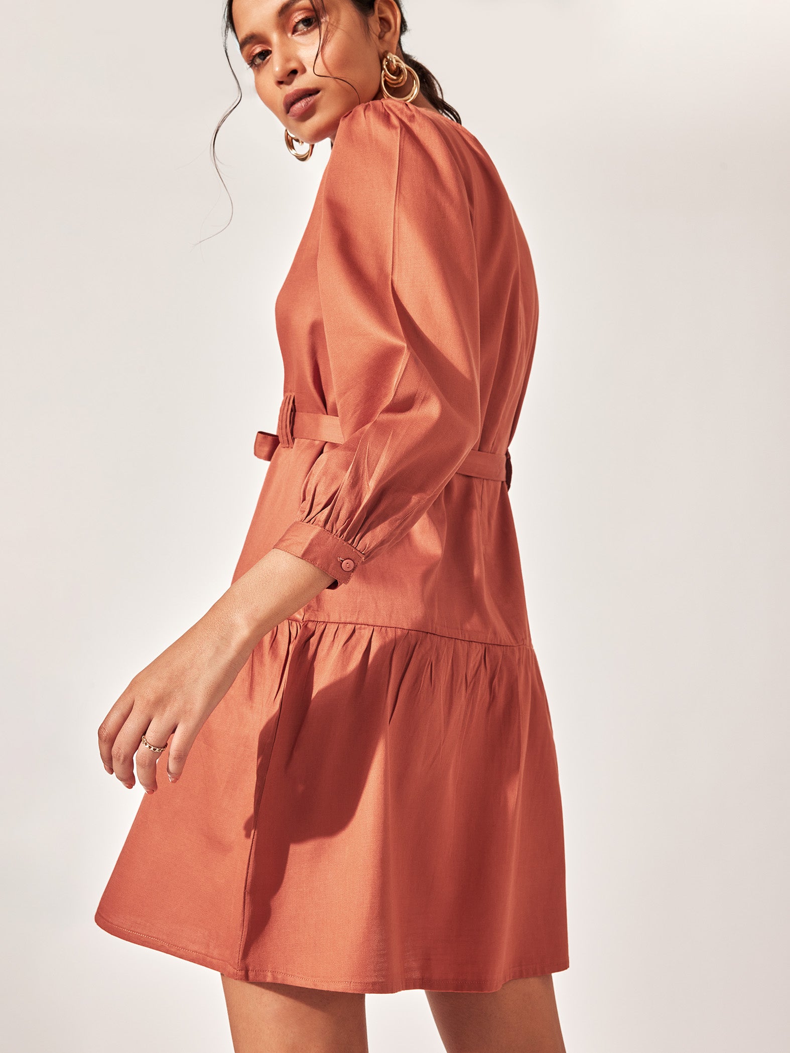 Rust Drop Waist Mini Dress