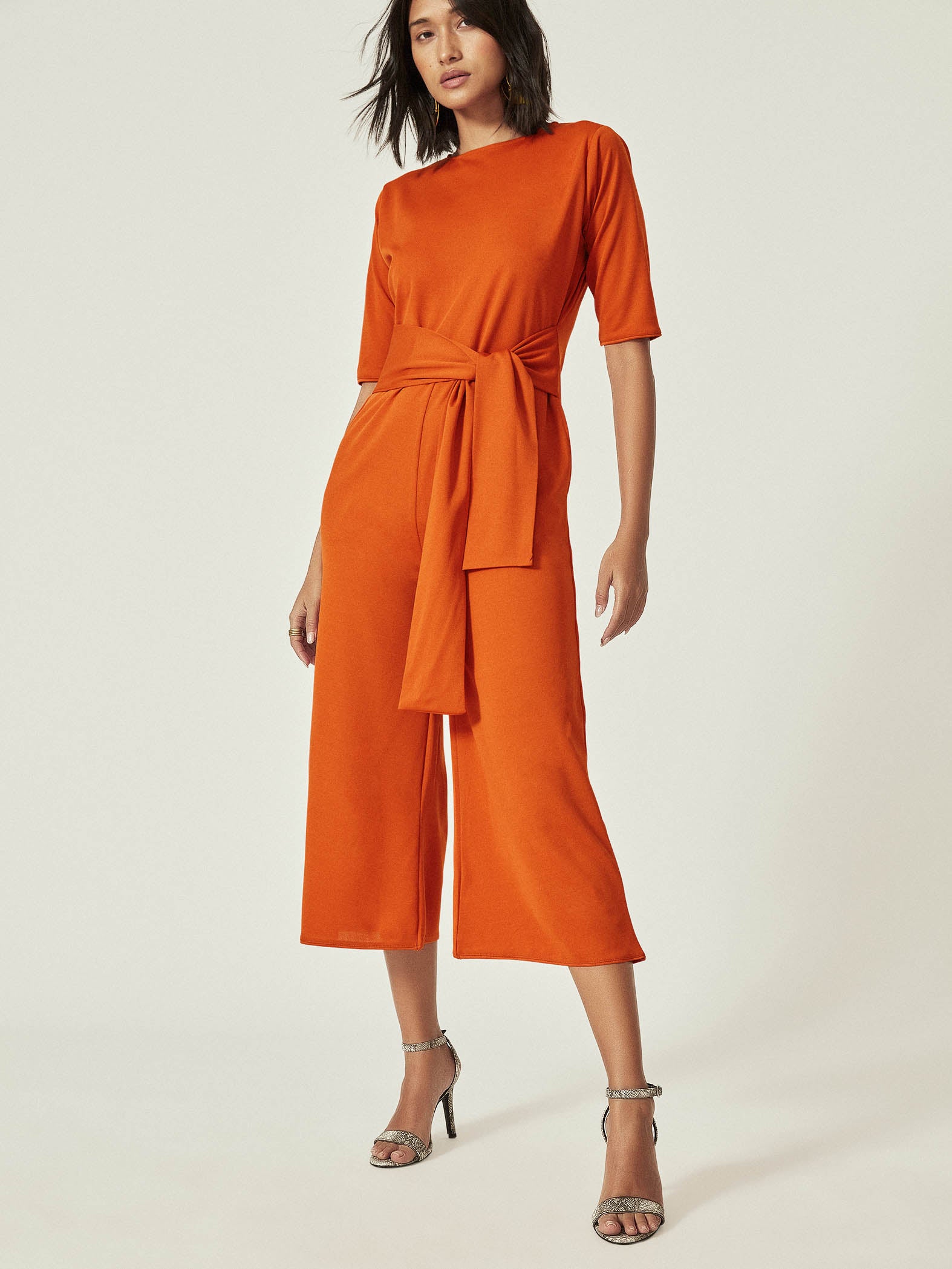 Rust Textured Knit Culotte Jumpsuit