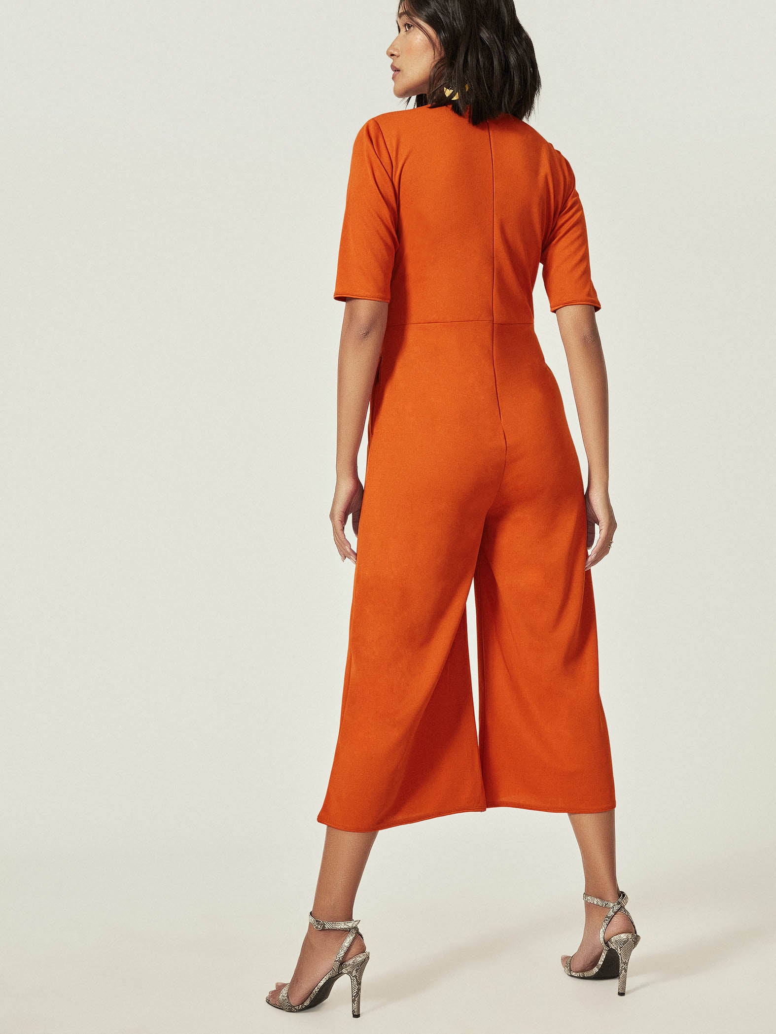 Rust Textured Knit Culotte Jumpsuit