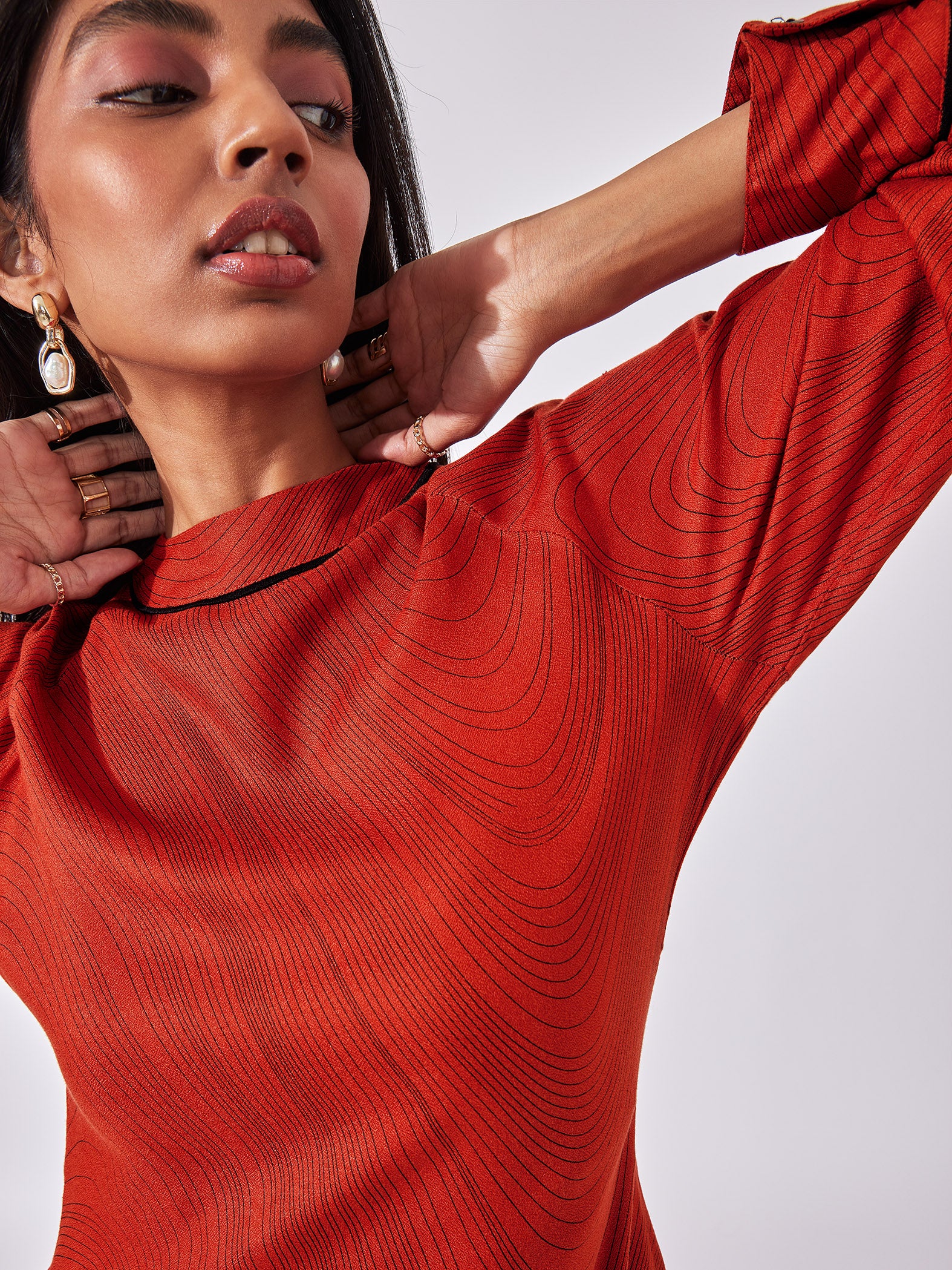 Rust Wave Print Dress