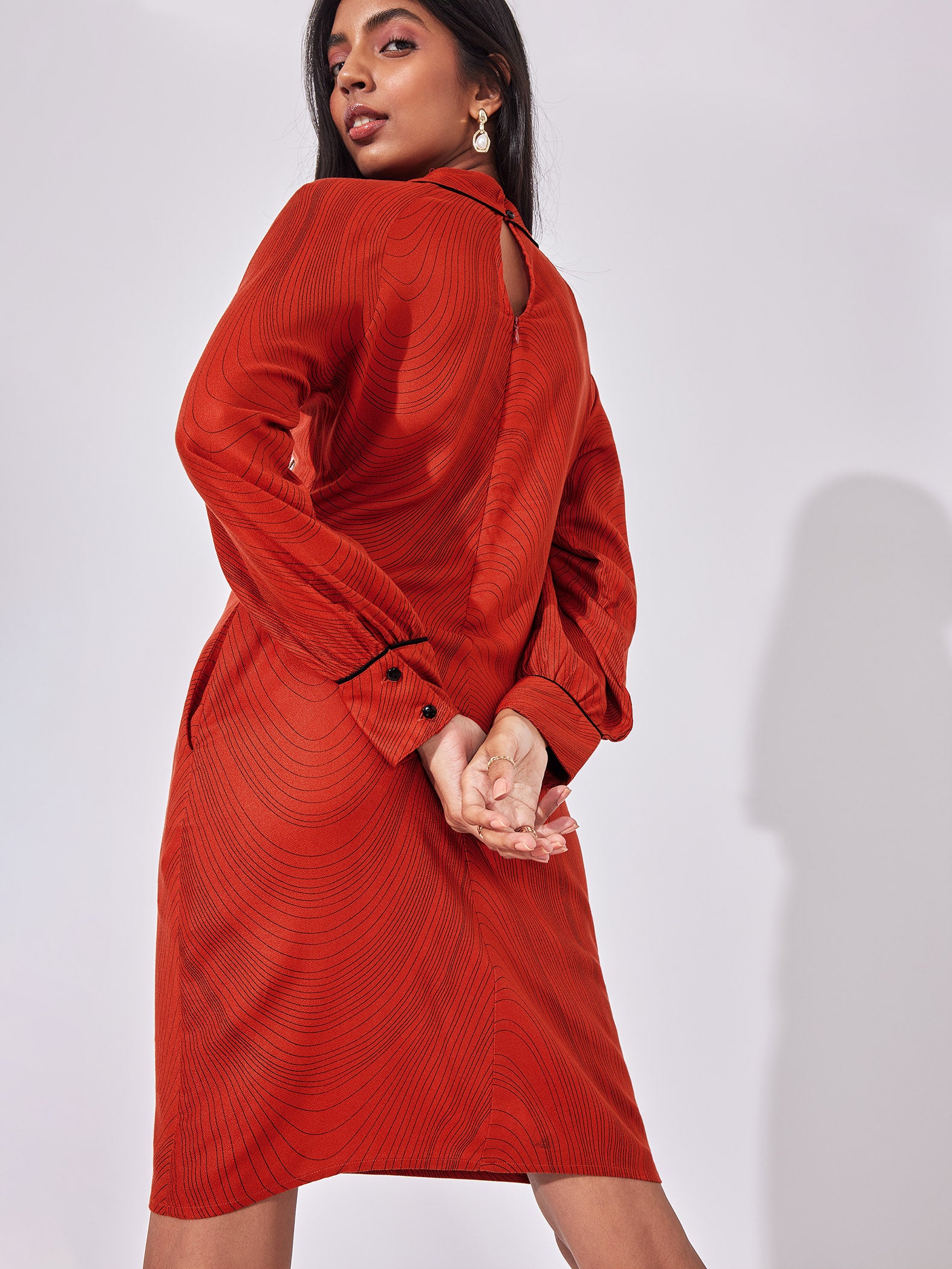 Rust Wave Print Dress