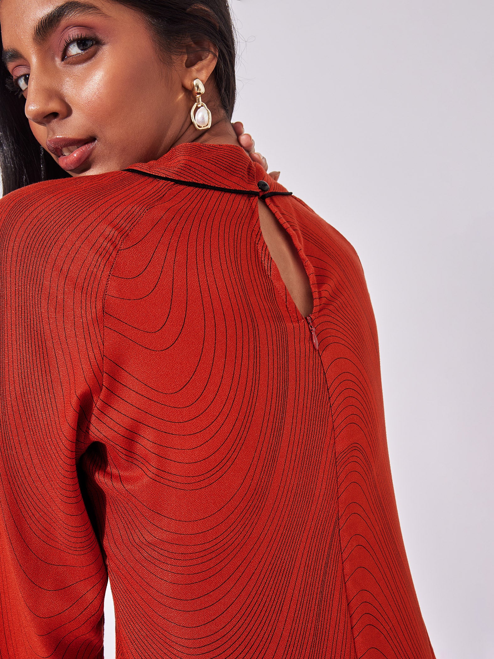 Rust Wave Print Dress