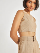 Sand Smocked Back Crop Bustier