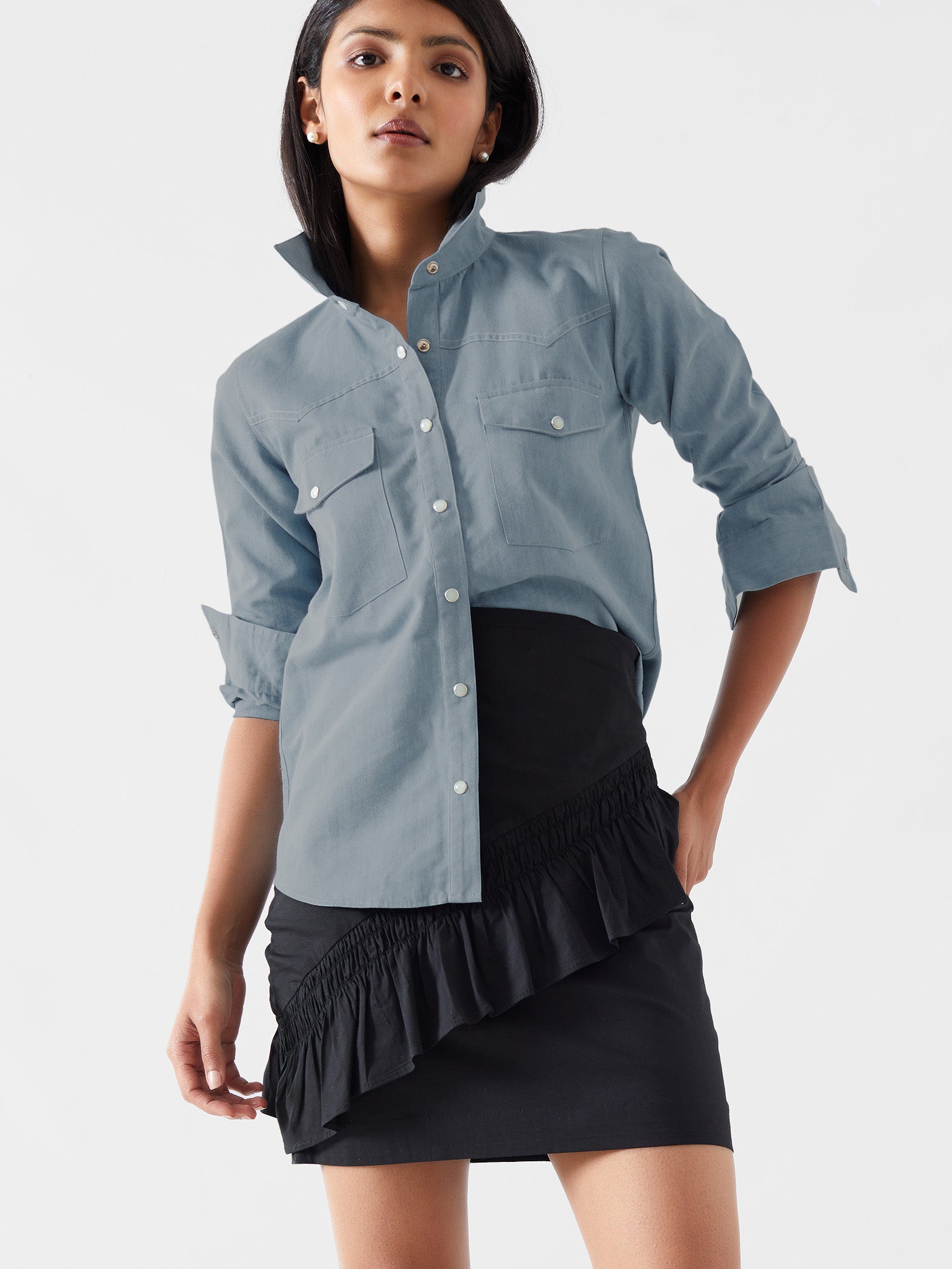 Soft denim button down shirt